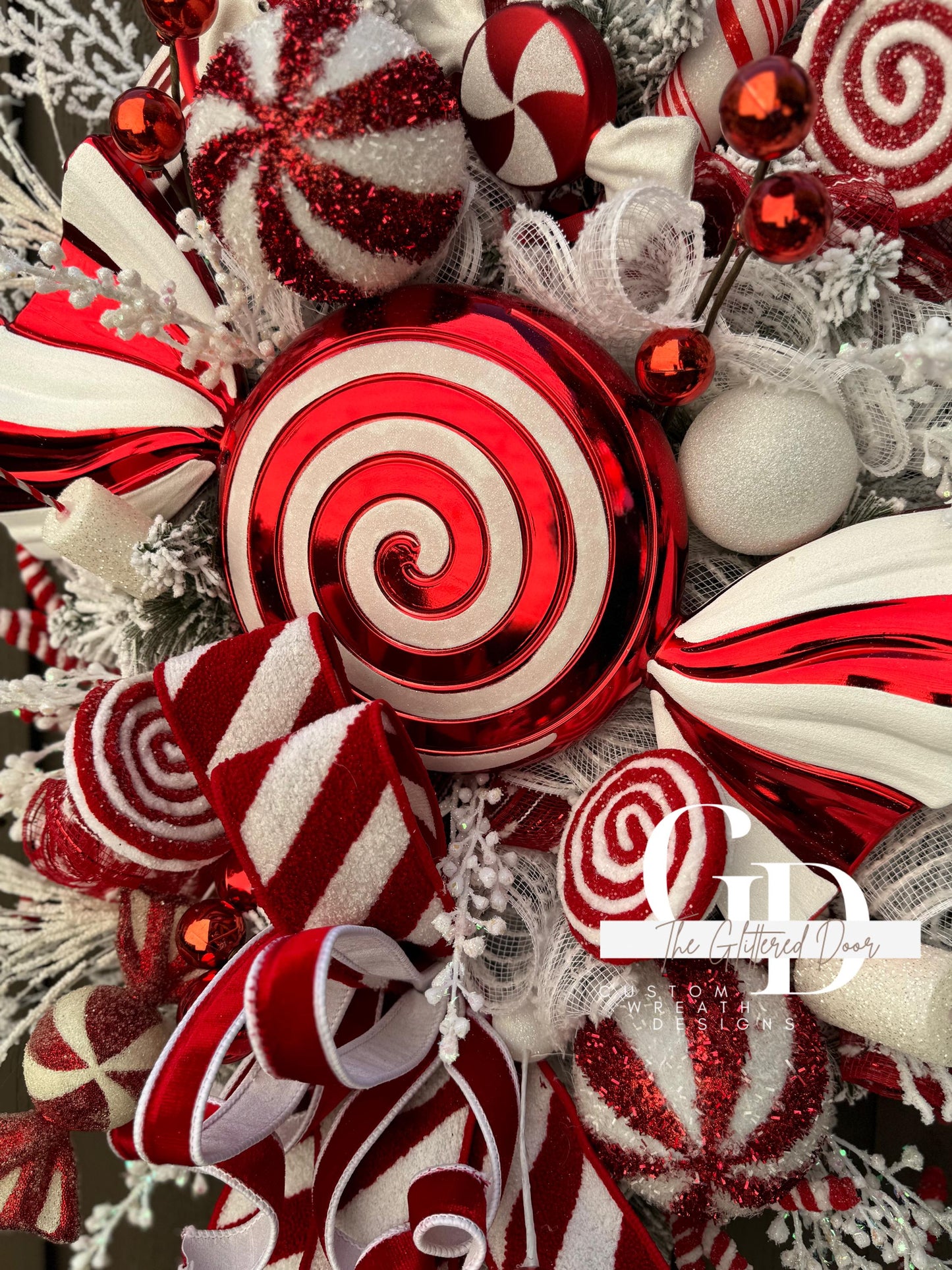 Candy Cane Ln Christmas swag wreath Red and White Christmas wreath Candyland Designer Ribbon Holiday wreath Holiday decor Christmas decor
