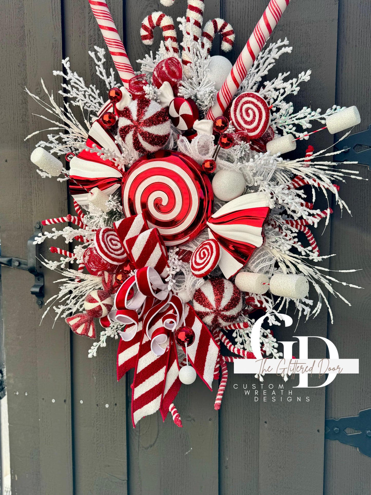 Candy Cane Ln Christmas swag wreath Red and White Christmas wreath Candyland Designer Ribbon Holiday wreath Holiday decor Christmas decor