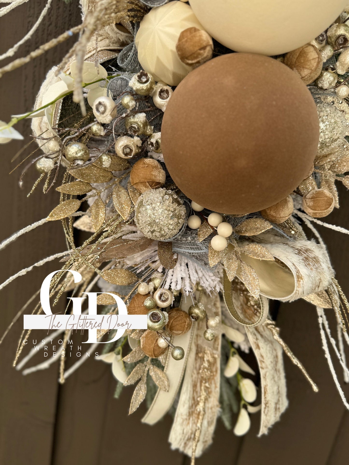 Rustic Christmas Decor Champagne and Taupe glam swag wreath Natural Christmas wreath Designer Ribbon Holiday decor Christmas decor