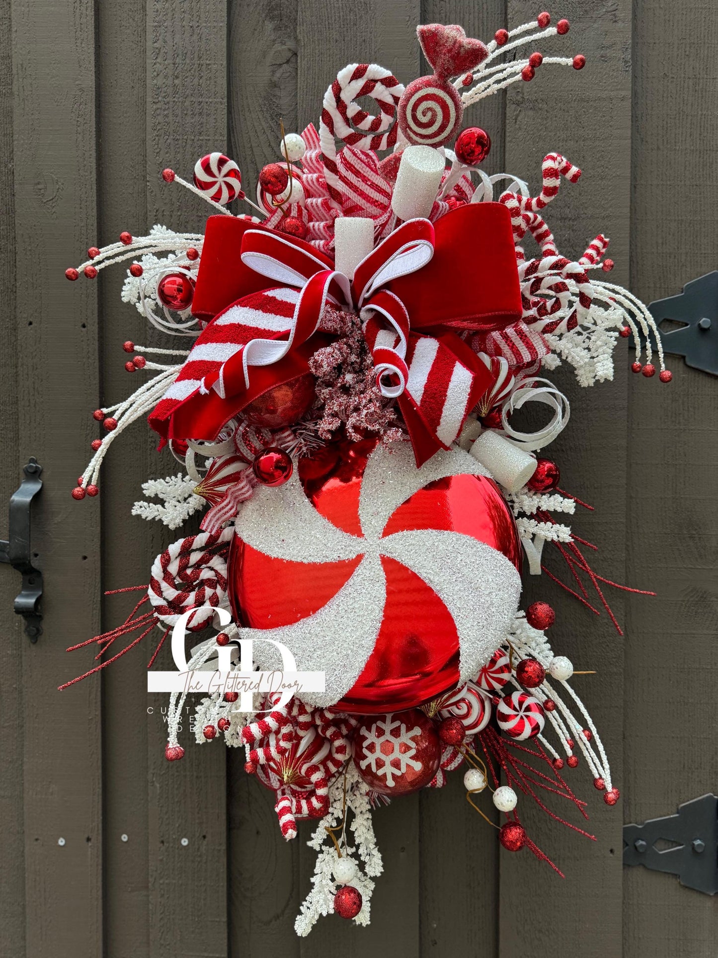 Candy Cane Christmas wreath Red and White Christmas wreath Candyland Designer Ribbon Holiday wreath Holiday decor Christmas decor