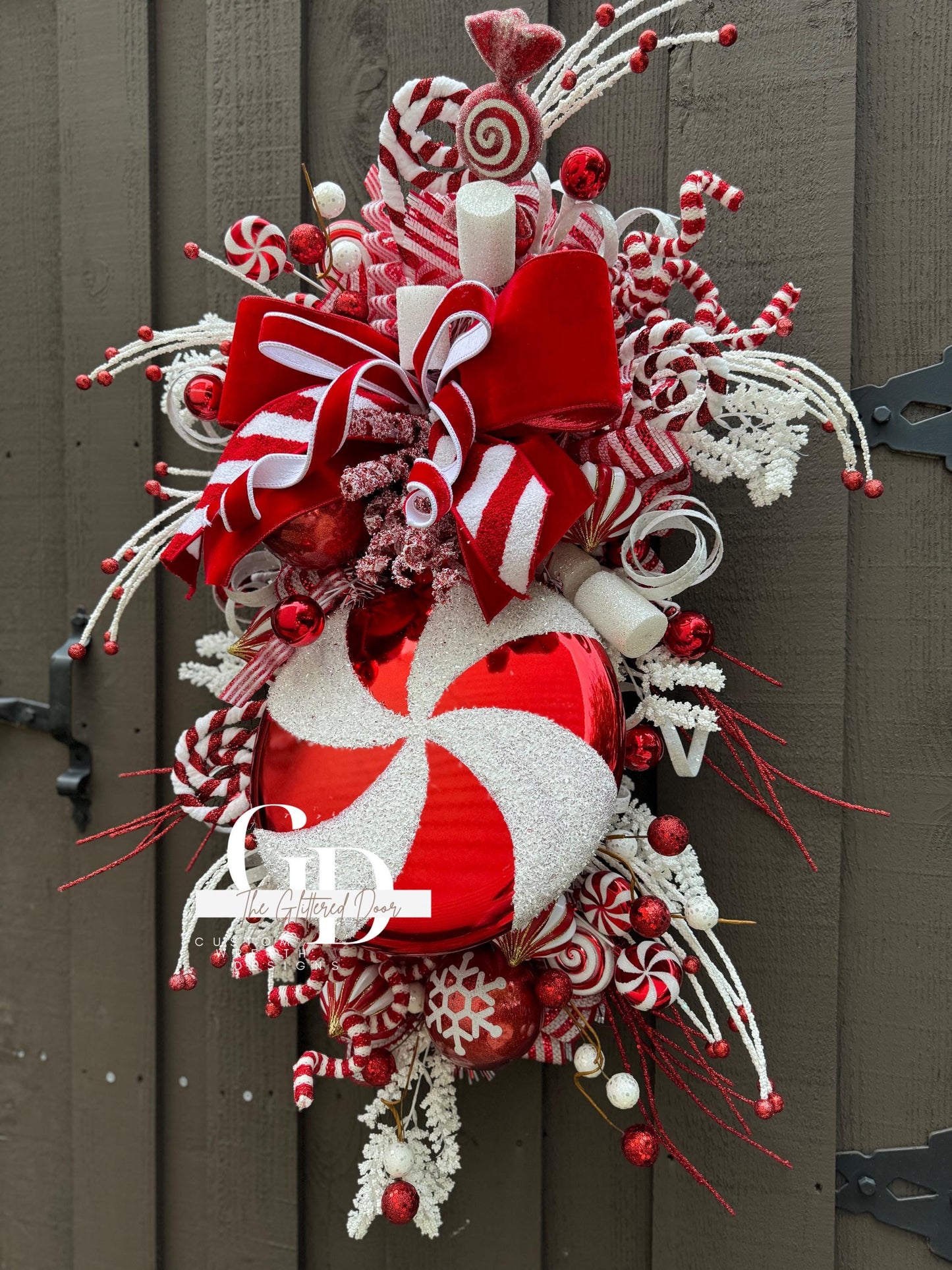 Candy Cane Christmas wreath Red and White Christmas wreath Candyland Designer Ribbon Holiday wreath Holiday decor Christmas decor