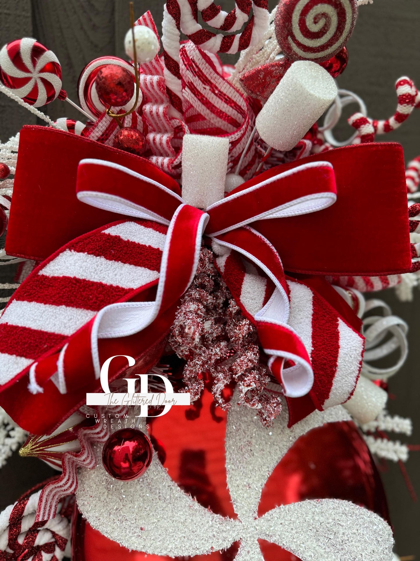 Candy Cane Christmas wreath Red and White Christmas wreath Candyland Designer Ribbon Holiday wreath Holiday decor Christmas decor