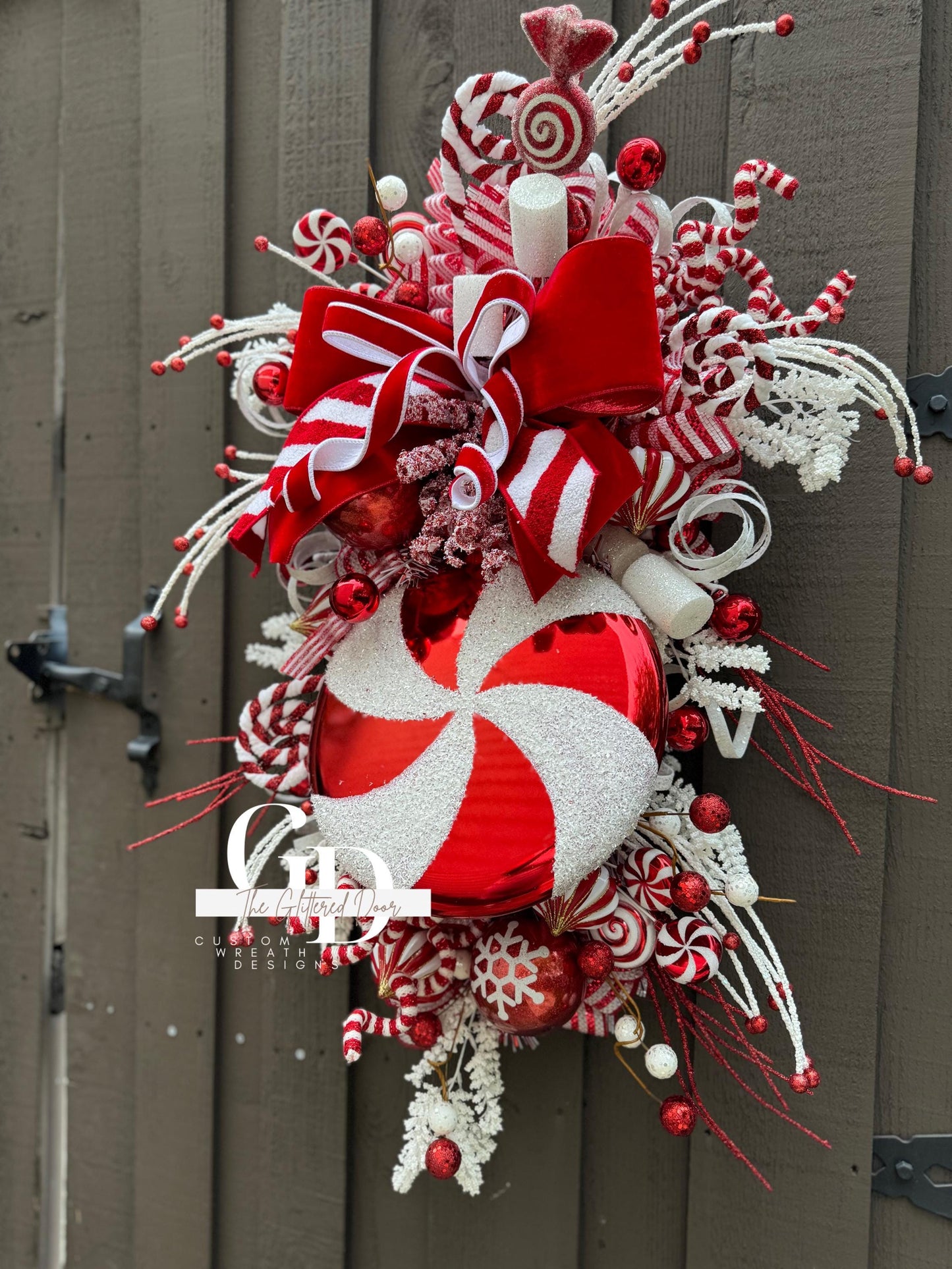 Candy Cane Christmas wreath Red and White Christmas wreath Candyland Designer Ribbon Holiday wreath Holiday decor Christmas decor