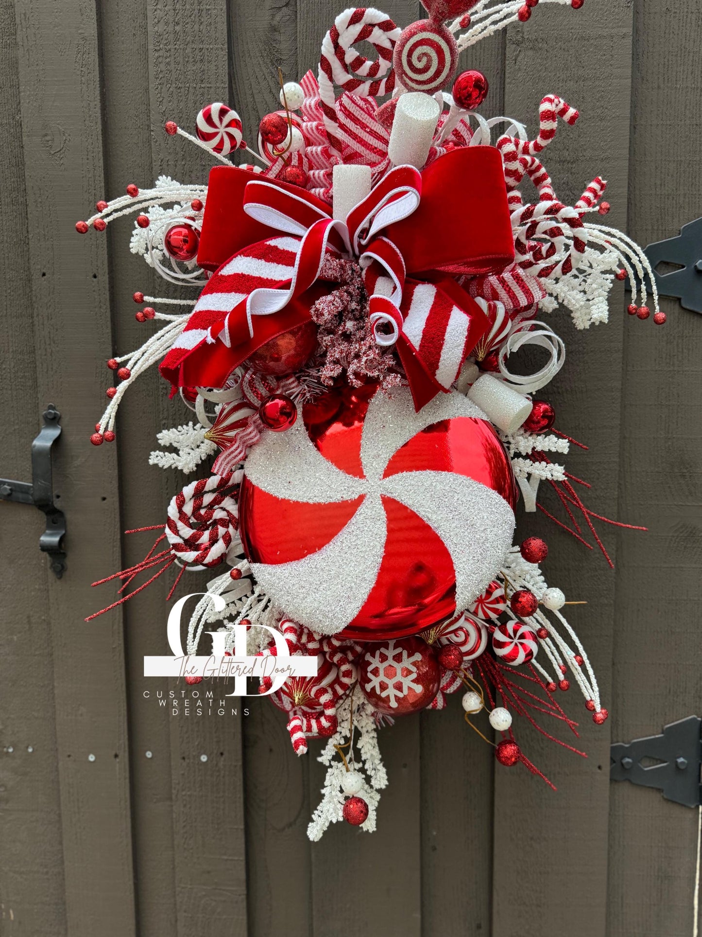 Candy Cane Christmas wreath Red and White Christmas wreath Candyland Designer Ribbon Holiday wreath Holiday decor Christmas decor