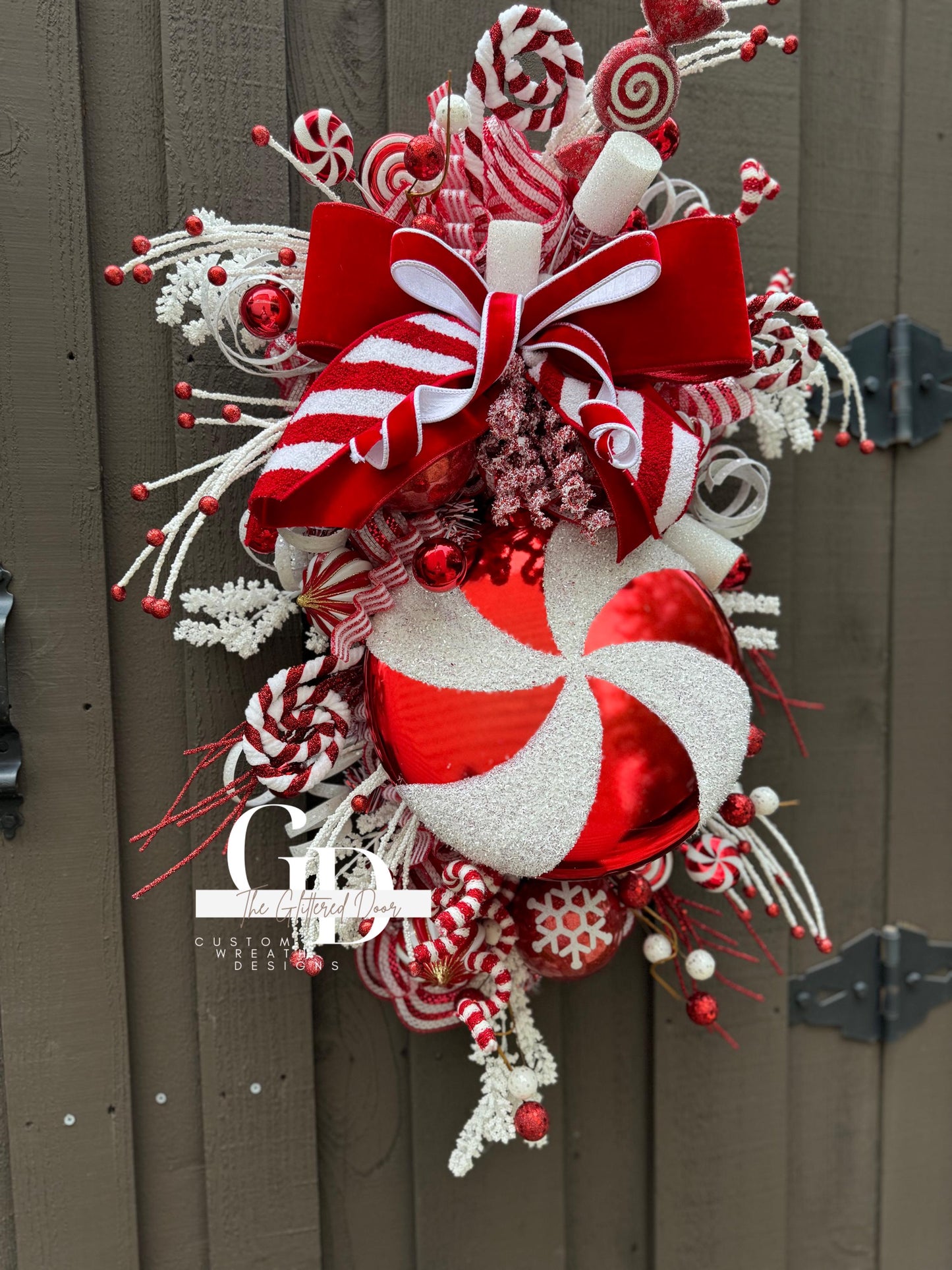 Candy Cane Christmas wreath Red and White Christmas wreath Candyland Designer Ribbon Holiday wreath Holiday decor Christmas decor