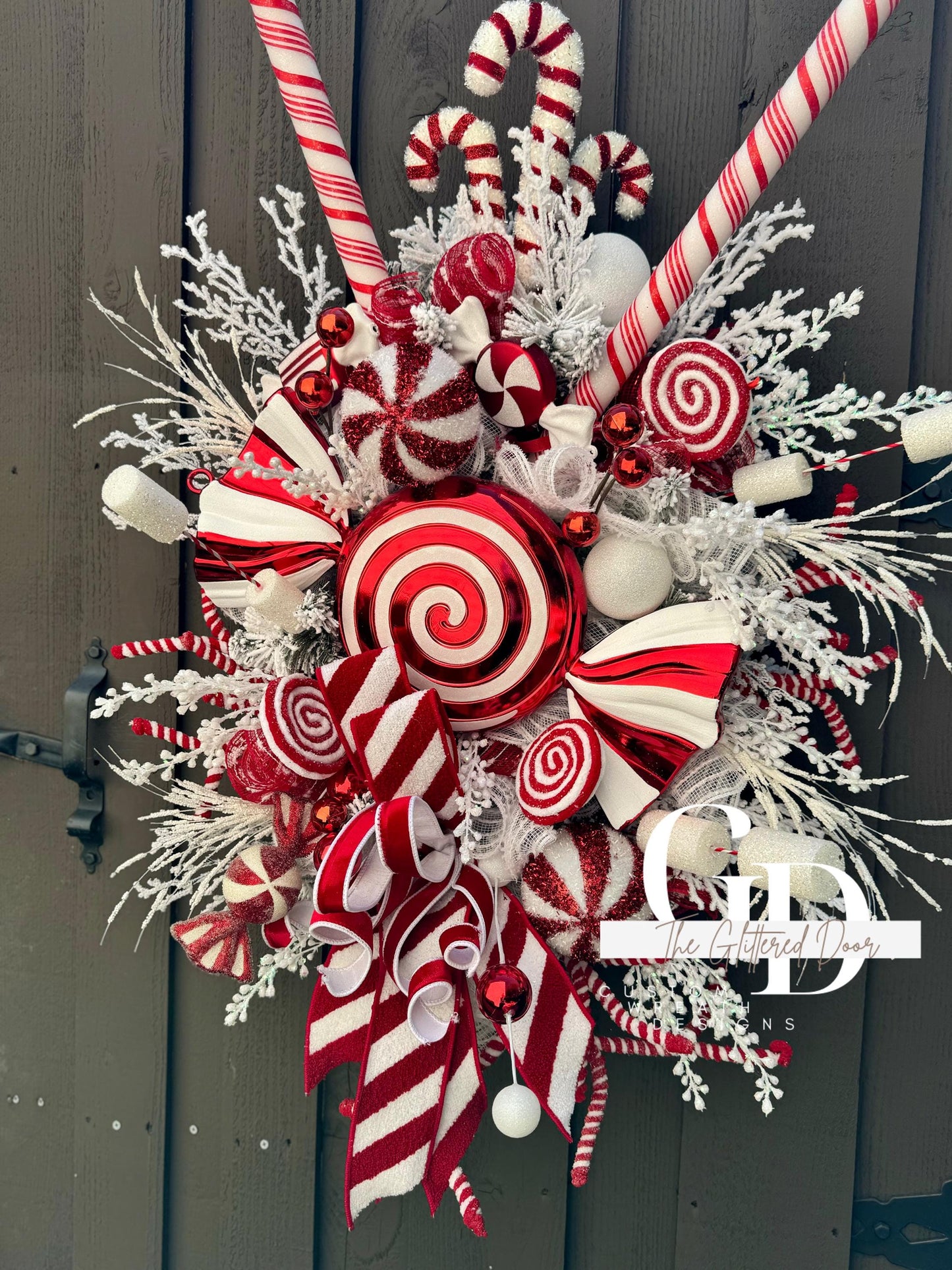 Candy Cane Ln Christmas swag wreath Red and White Christmas wreath Candyland Designer Ribbon Holiday wreath Holiday decor Christmas decor