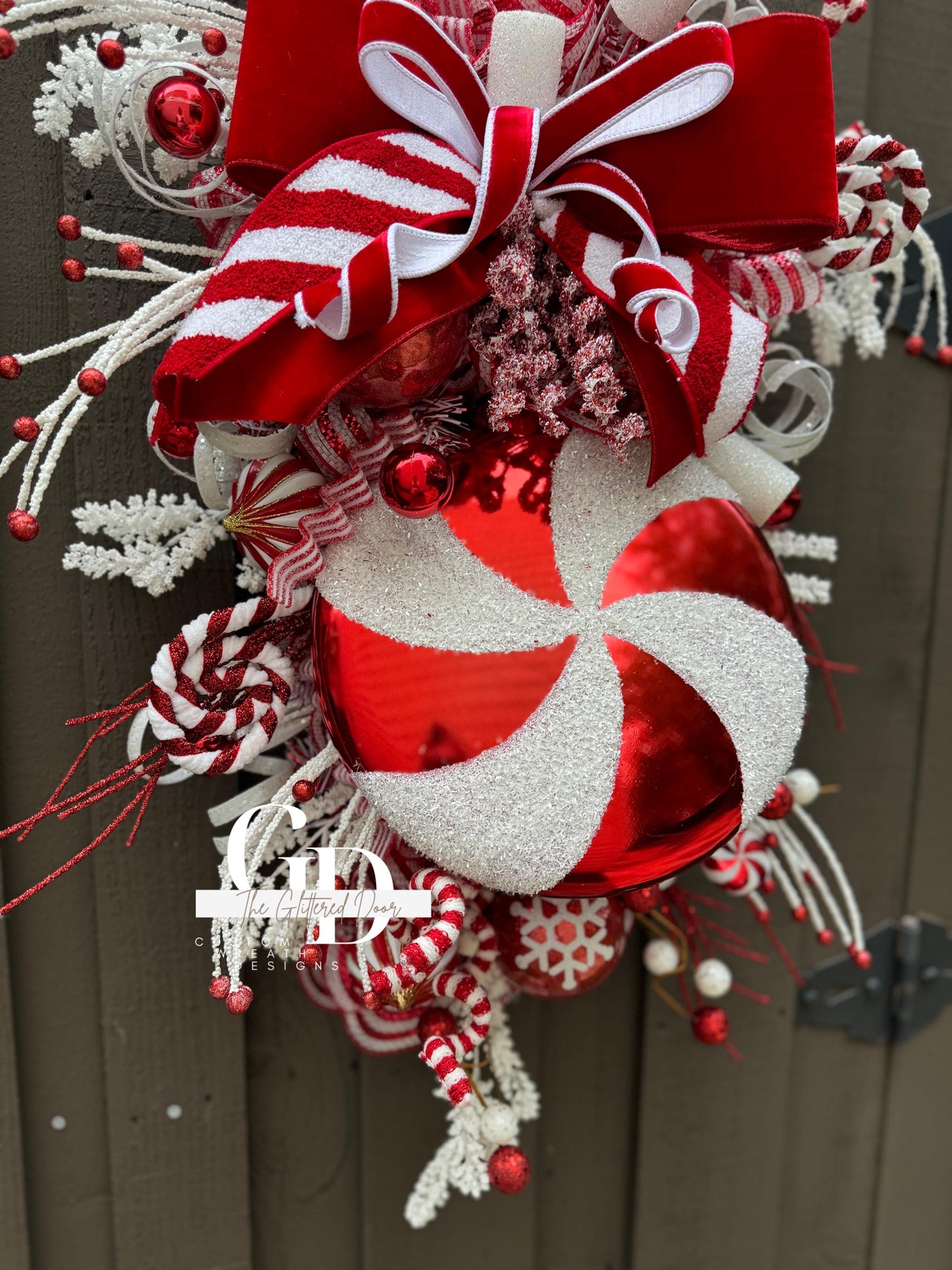 Candy Cane Christmas wreath Red and White Christmas wreath Candyland Designer Ribbon Holiday wreath Holiday decor Christmas decor