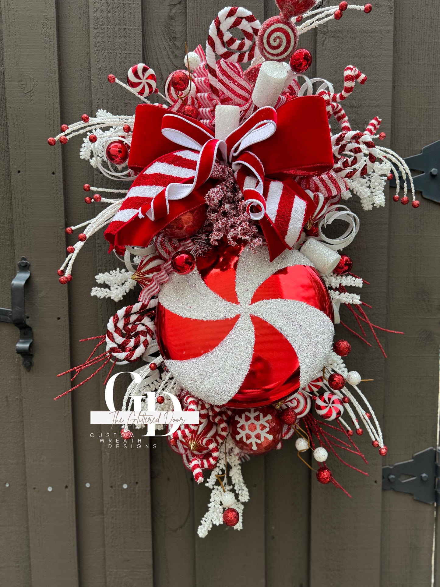Candy Cane Christmas wreath Red and White Christmas wreath Candyland Designer Ribbon Holiday wreath Holiday decor Christmas decor