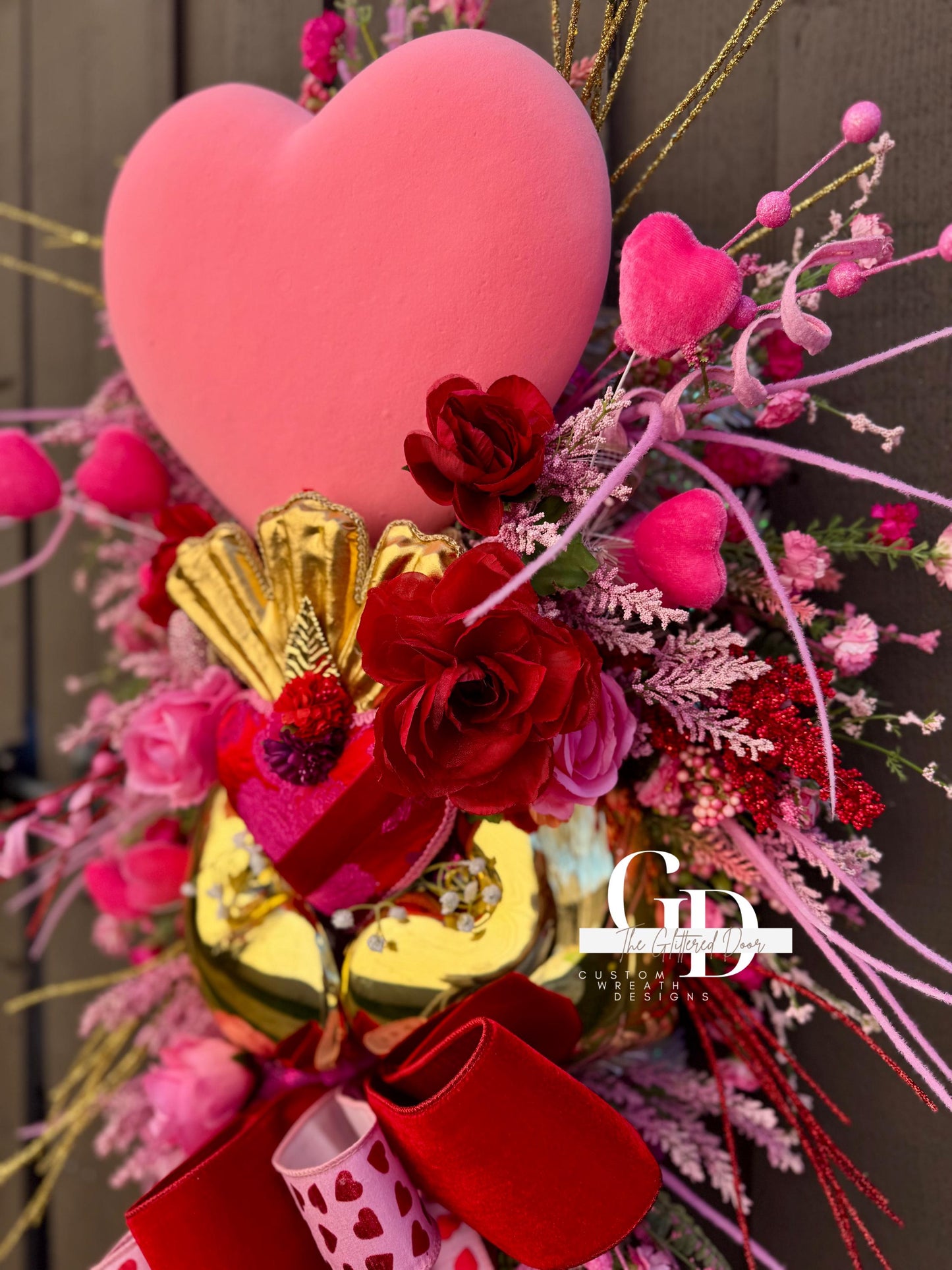 Valentines Day Pink and Red swag wreath Glam wreath Holiday decor Heart wreath for winter Valentines decor Elegant wreath