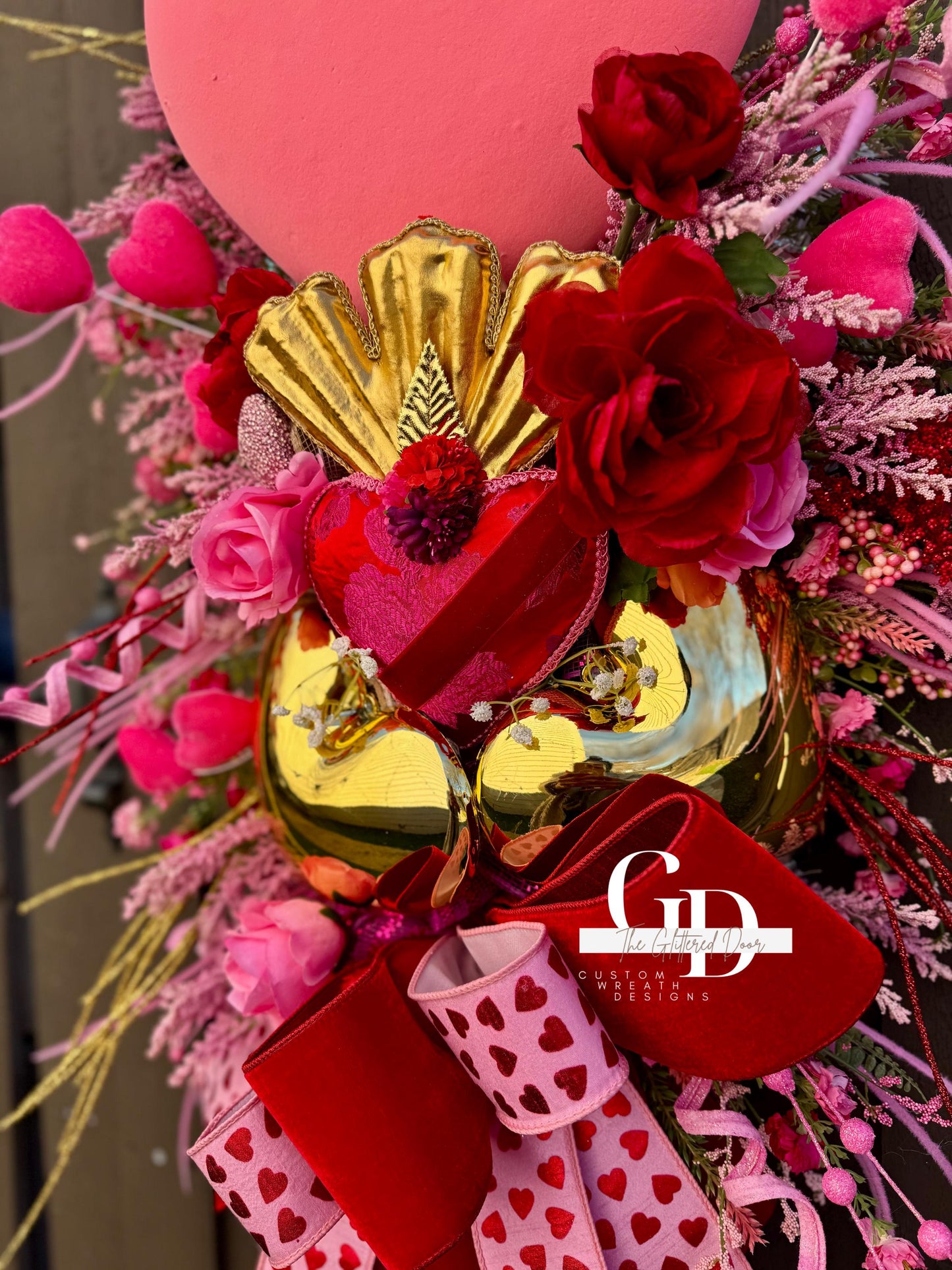 Valentines Day Pink and Red swag wreath Glam wreath Holiday decor Heart wreath for winter Valentines decor Elegant wreath
