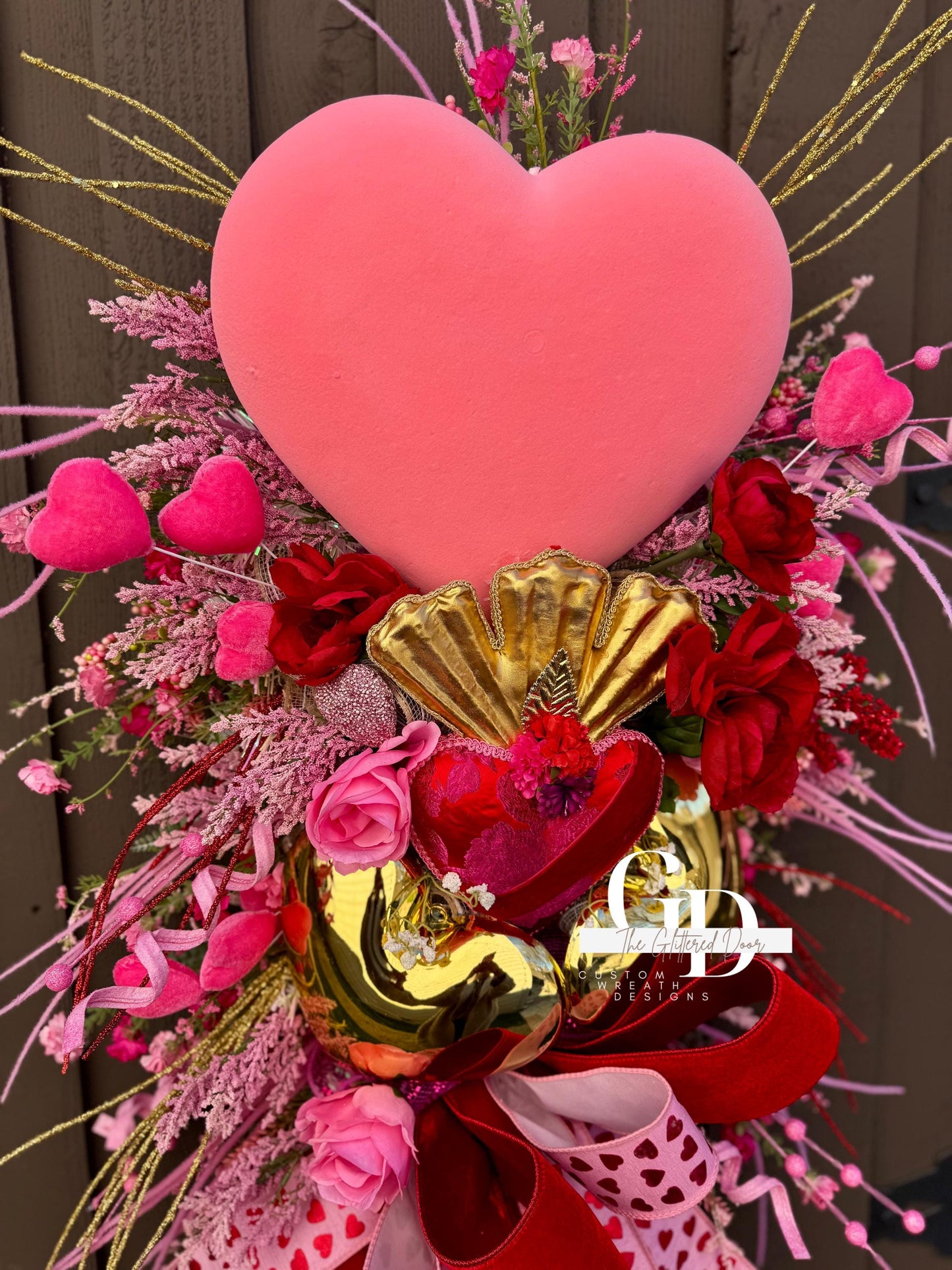 Valentines Day Pink and Red swag wreath Glam wreath Holiday decor Heart wreath for winter Valentines decor Elegant wreath