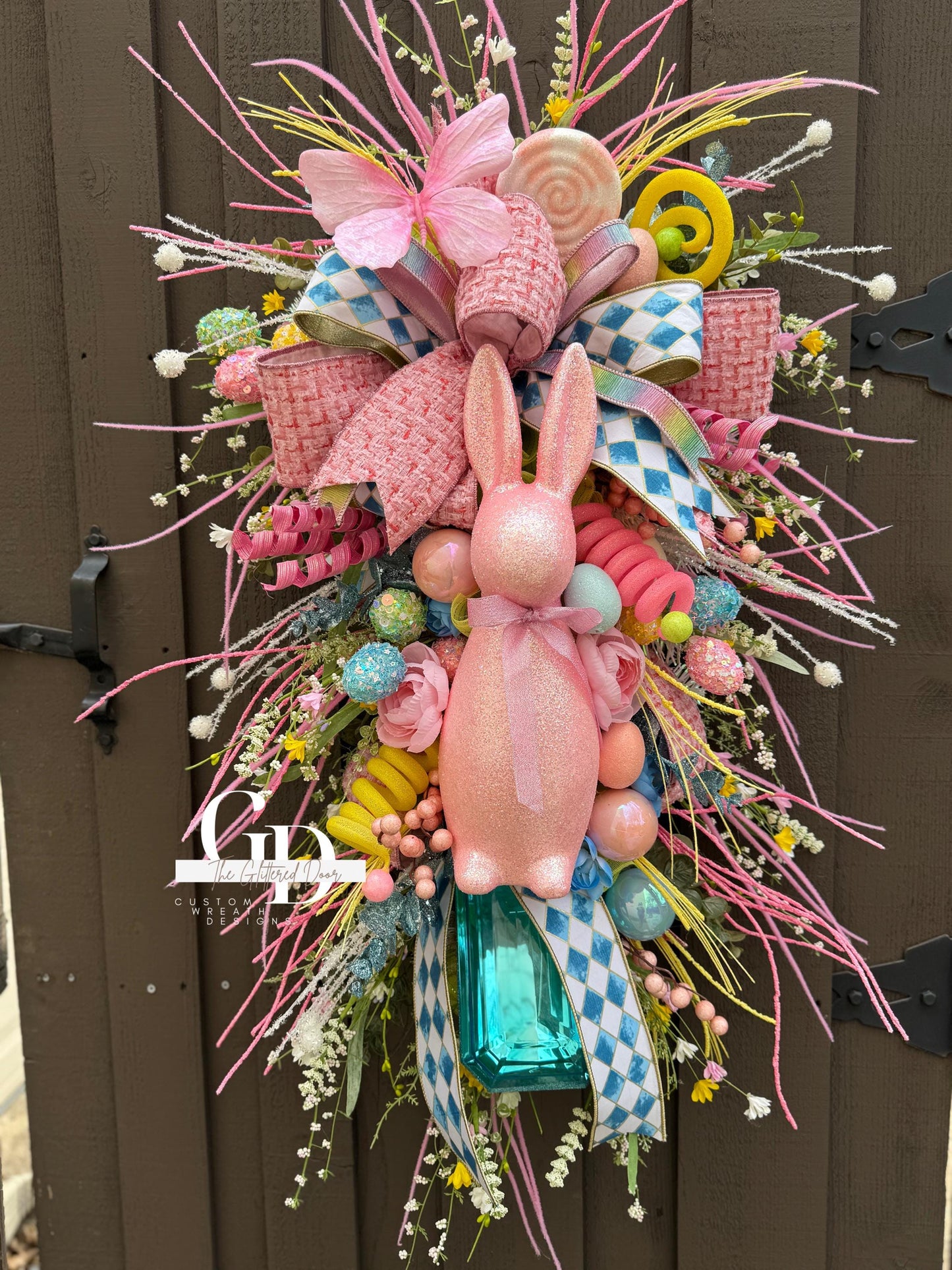 Easter/Spring Bunny Swag Wreath Pink and Blue Front Door Wreath Glam Spring Decor Xl wreath for door Spring wreath Easter Decor