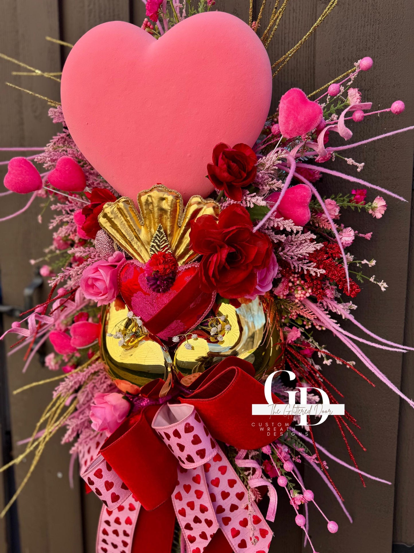 Valentines Day Pink and Red swag wreath Glam wreath Holiday decor Heart wreath for winter Valentines decor Elegant wreath