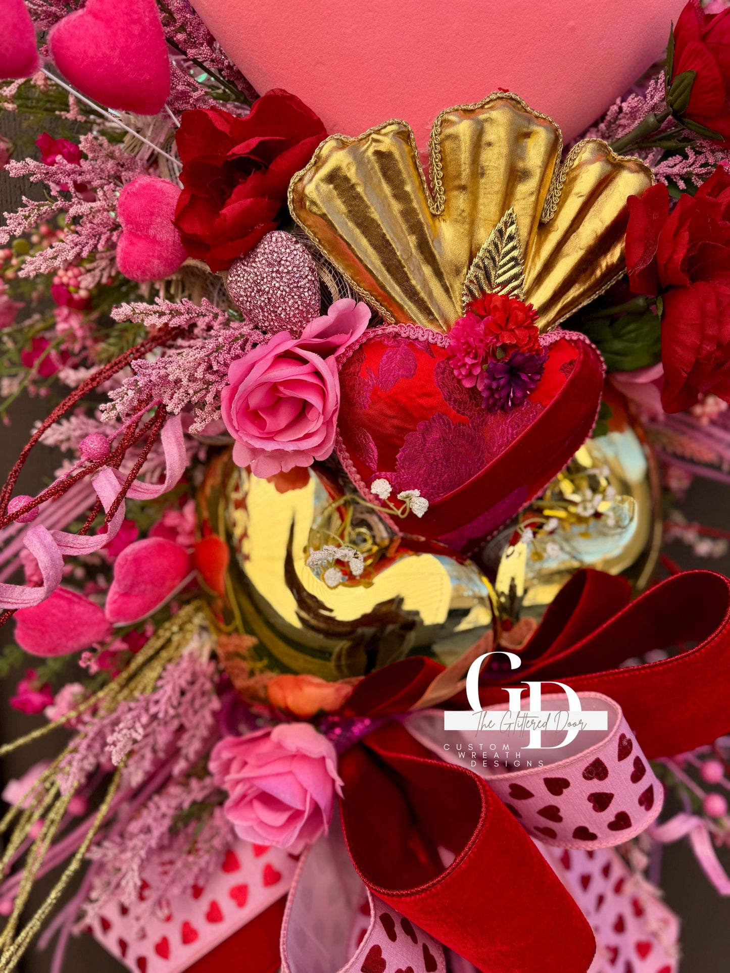 Valentines Day Pink and Red swag wreath Glam wreath Holiday decor Heart wreath for winter Valentines decor Elegant wreath