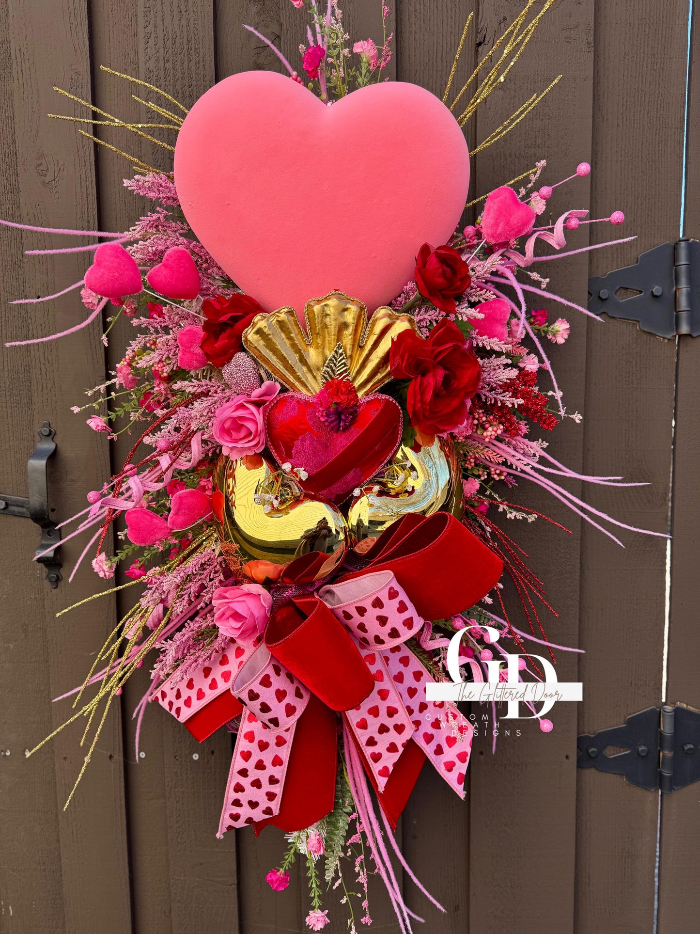 Valentines Day Pink and Red swag wreath Glam wreath Holiday decor Heart wreath for winter Valentines decor Elegant wreath