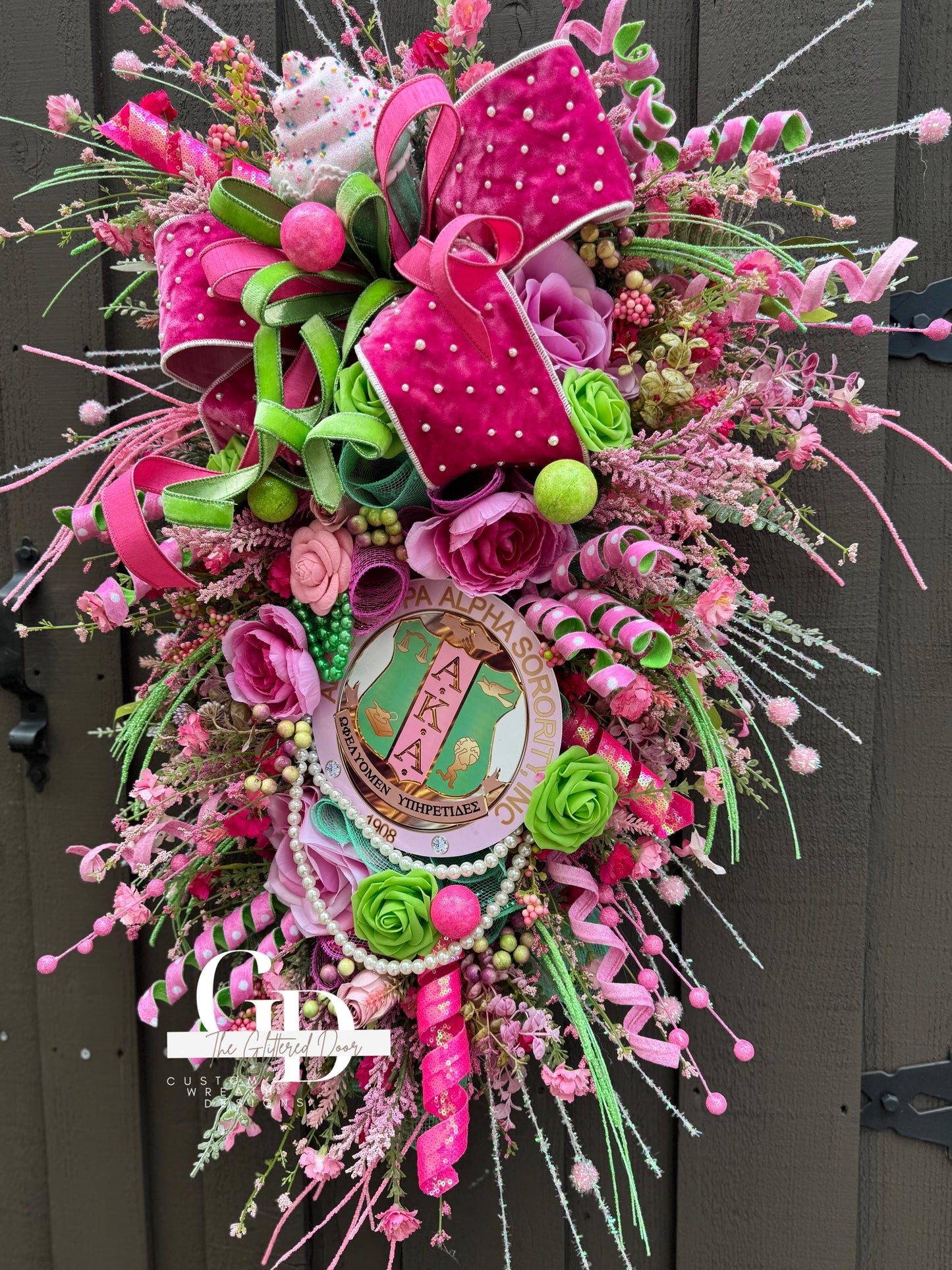 AKA Swag Wreath Custom Made to Order Pink and Green Wreath Sorority Wreath AKA decor Sorority gifts Pink and Green Spring wreath AKA gifts