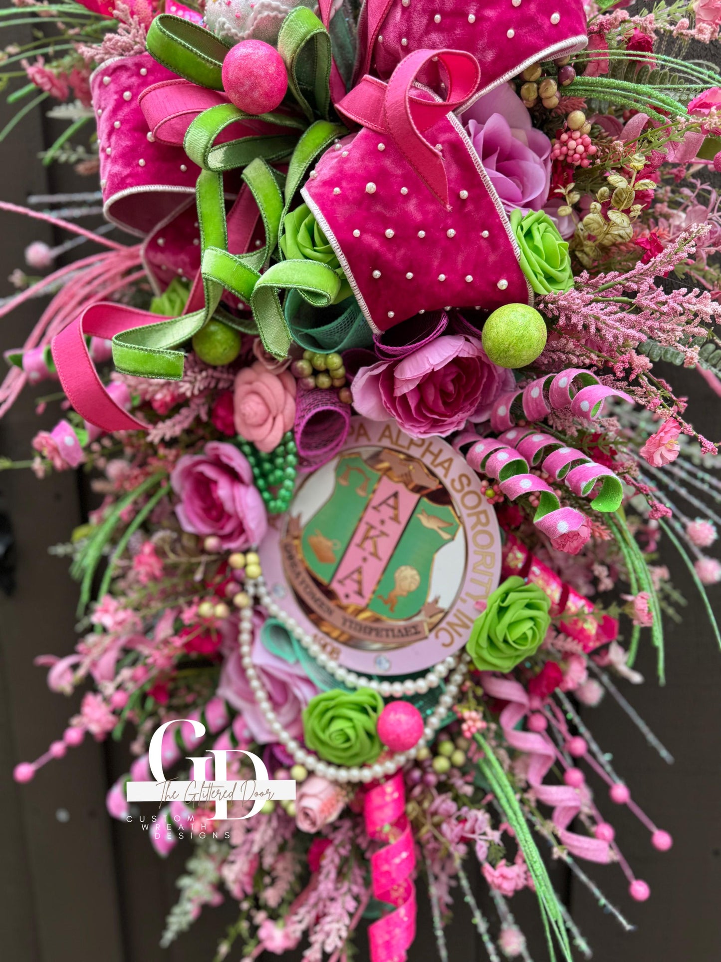 AKA Swag Wreath Custom Made to Order Pink and Green Wreath Sorority Wreath AKA decor Sorority gifts Pink and Green Spring wreath AKA gifts