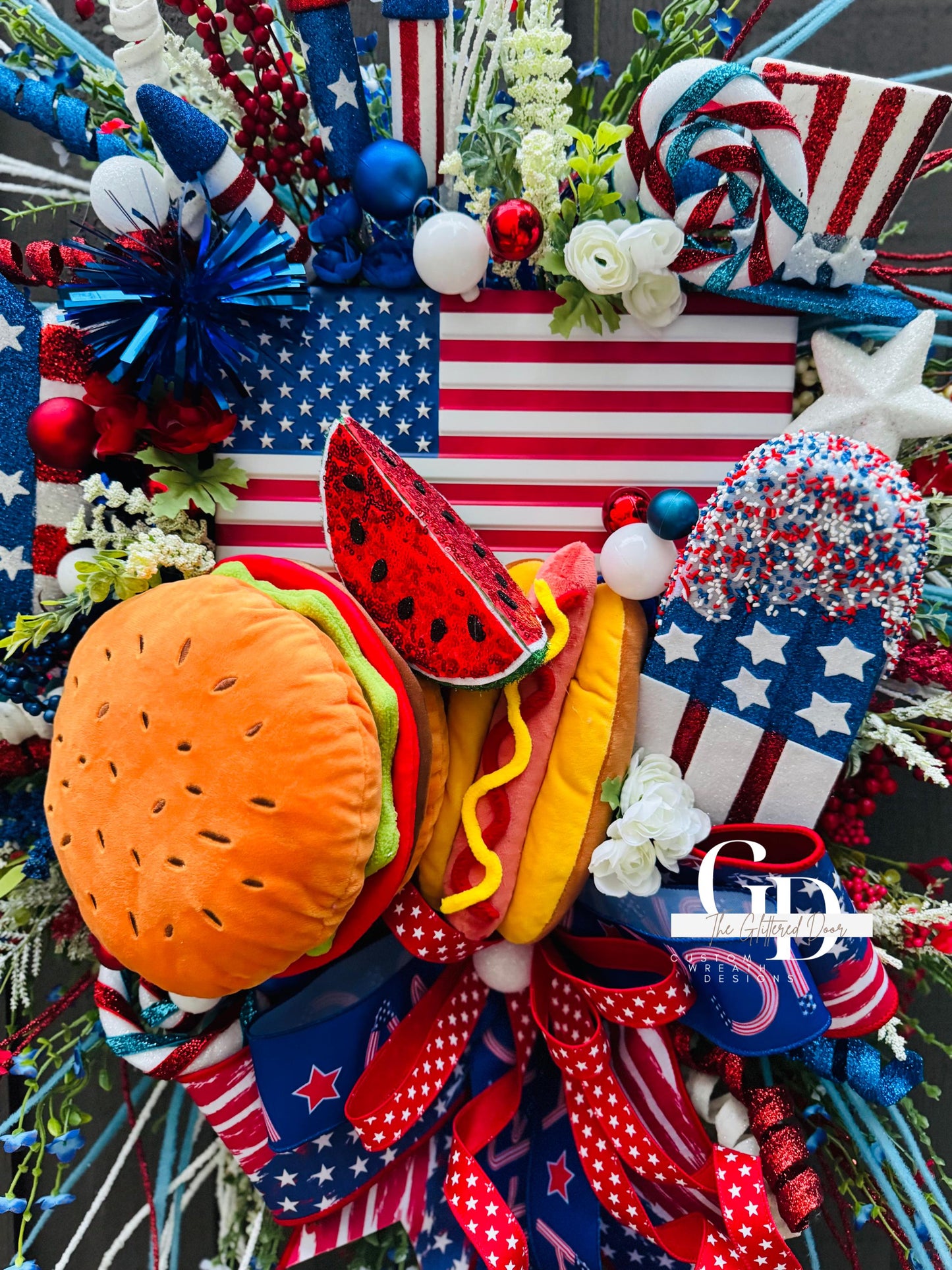 Patriotic Summer Wreath for 4th of July BBQ Decor in Red, White & Blue