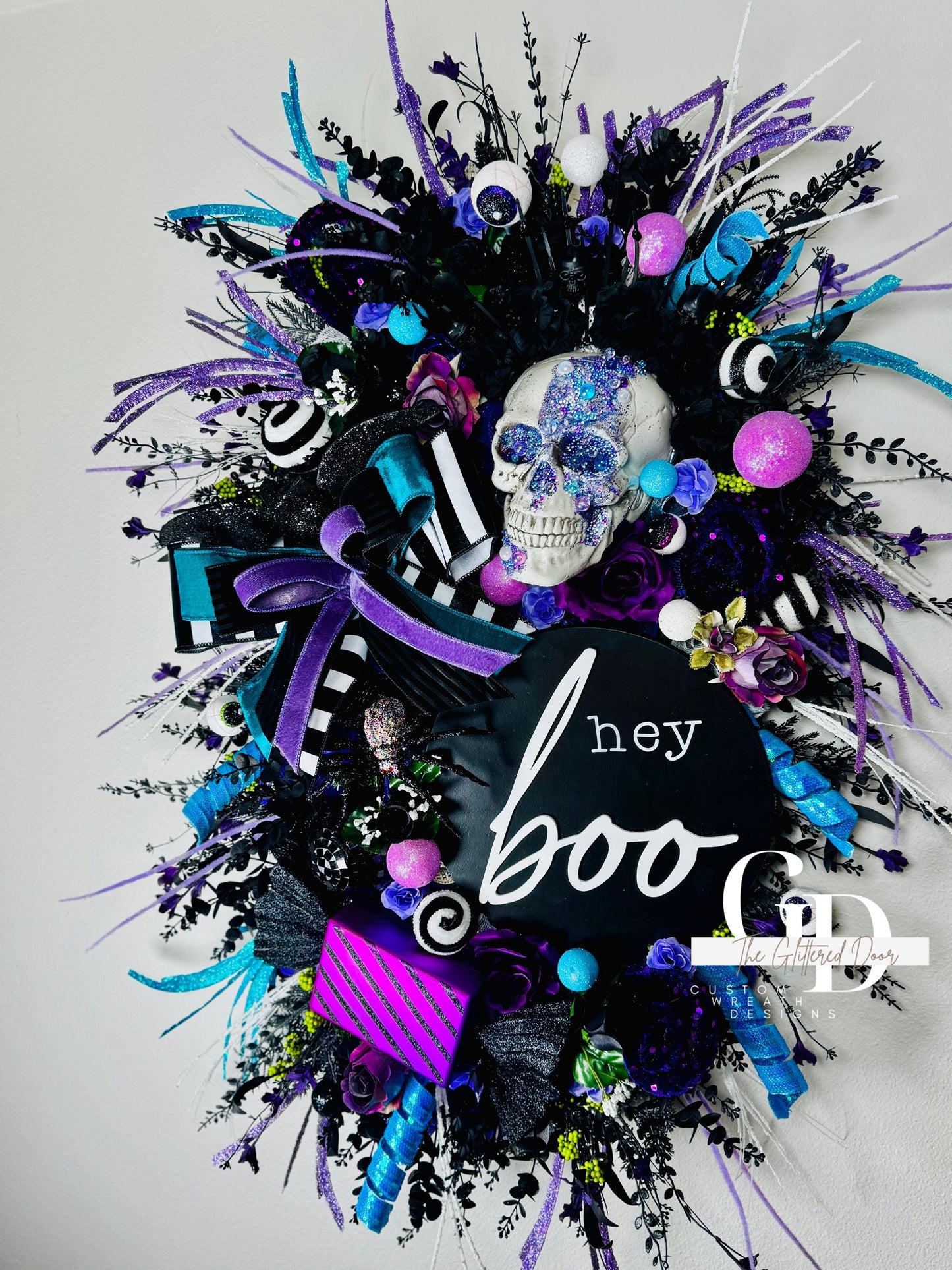 Oversized XL Halloween swag wreath Skeleton wreath Fall Front door Decor Halloween Decor front door wreath for fall Hey boo halloween sign