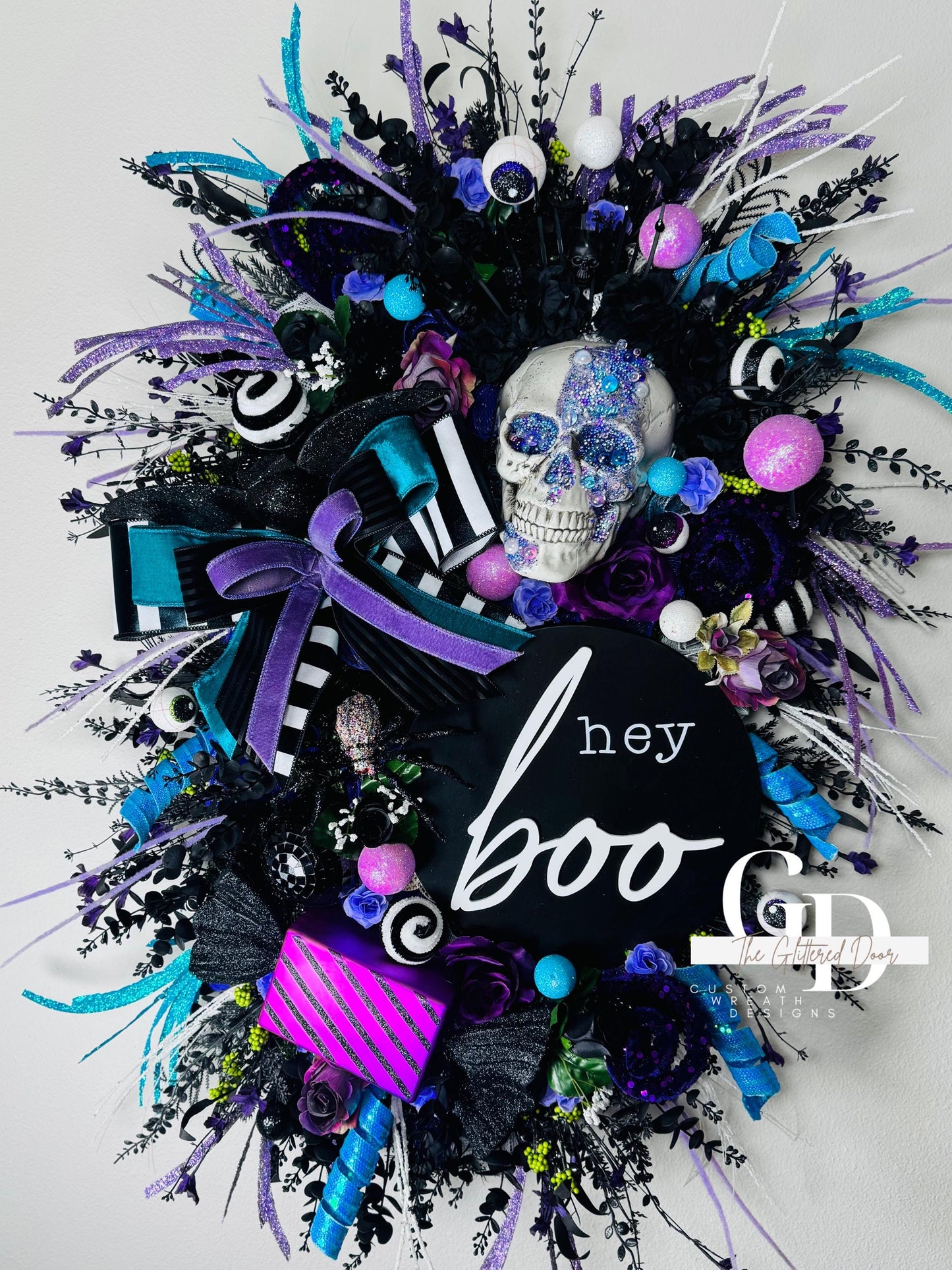 Oversized XL Halloween swag wreath Skeleton wreath Fall Front door Decor Halloween Decor front door wreath for fall Hey boo halloween sign
