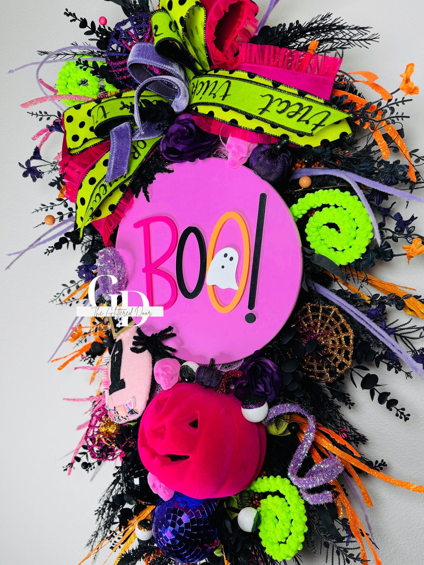 Halloween swag Wreath pink pumpkin wreath Fall Front door Decor Halloween Decor front door wreath for fall Trick or Treat boo sign wreath