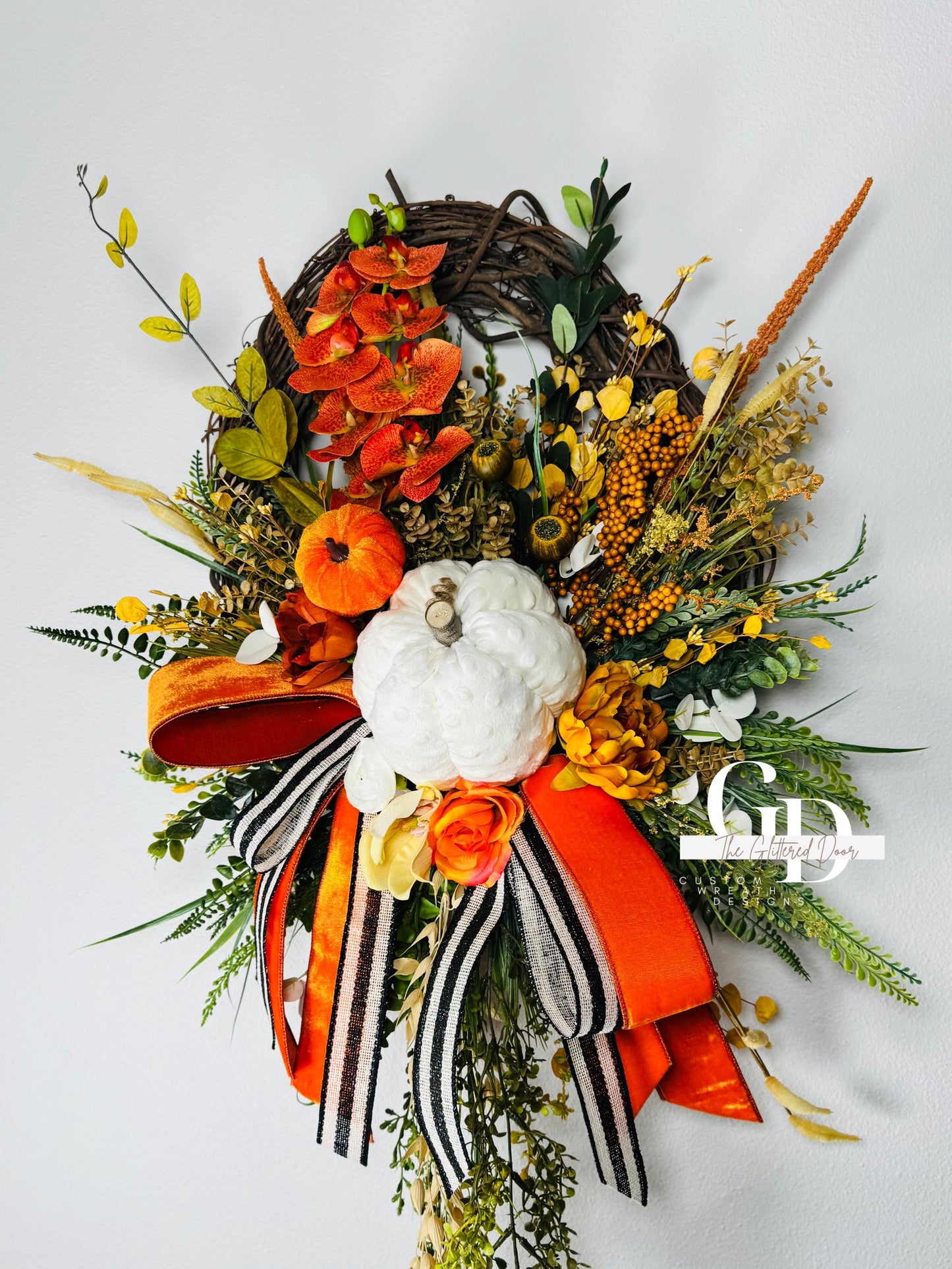 Fall Wreath Front door fall decor Pumpkin decor Fall Porch decor Thanksgiving wreath Outdoor wreath Autumn wreath Made to Order