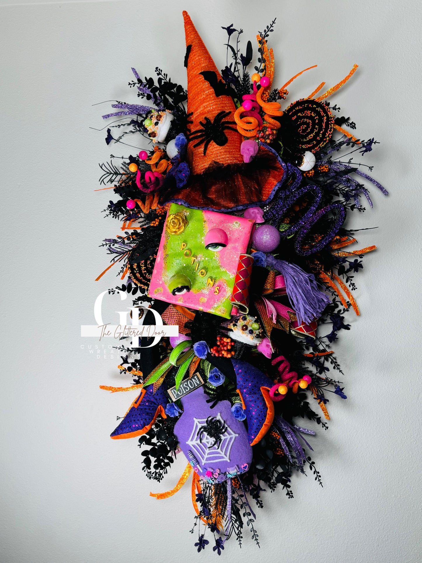 Halloween swag Wreath pink pumpkin wreath Fall Front door Decor Halloween Decor front door wreath for fall witch wreath boo sign