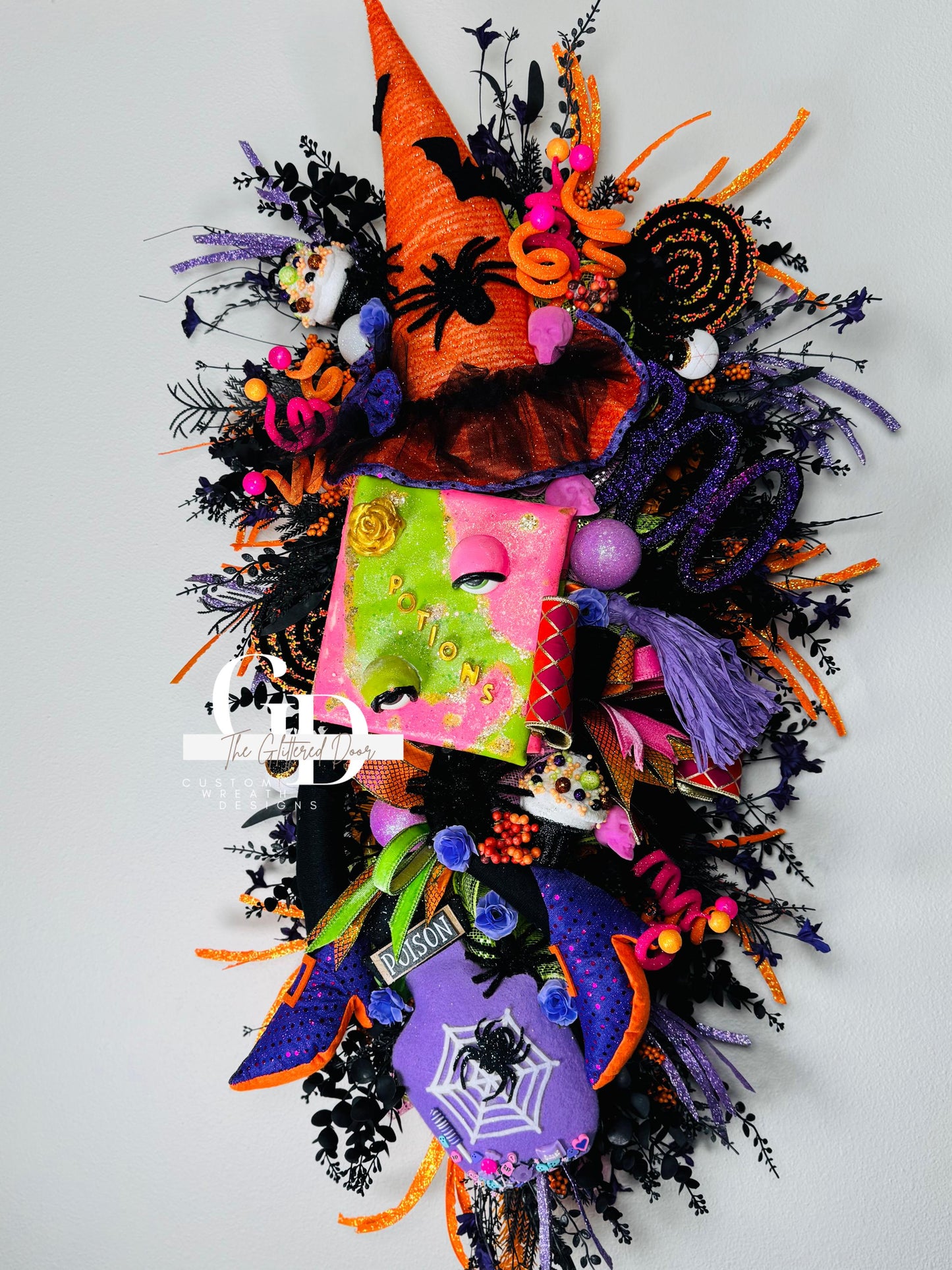 Halloween swag Wreath pink pumpkin wreath Fall Front door Decor Halloween Decor front door wreath for fall witch wreath boo sign