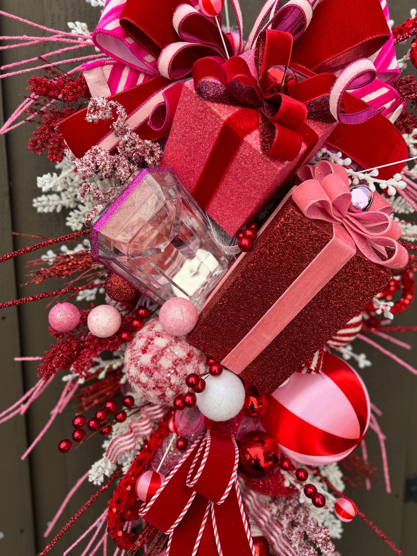 Pink and Red Christmas glam swag wreath Jewel Ornament wreath Holiday wreath Holiday decor Christmas decor elegant wreath Made to Order
