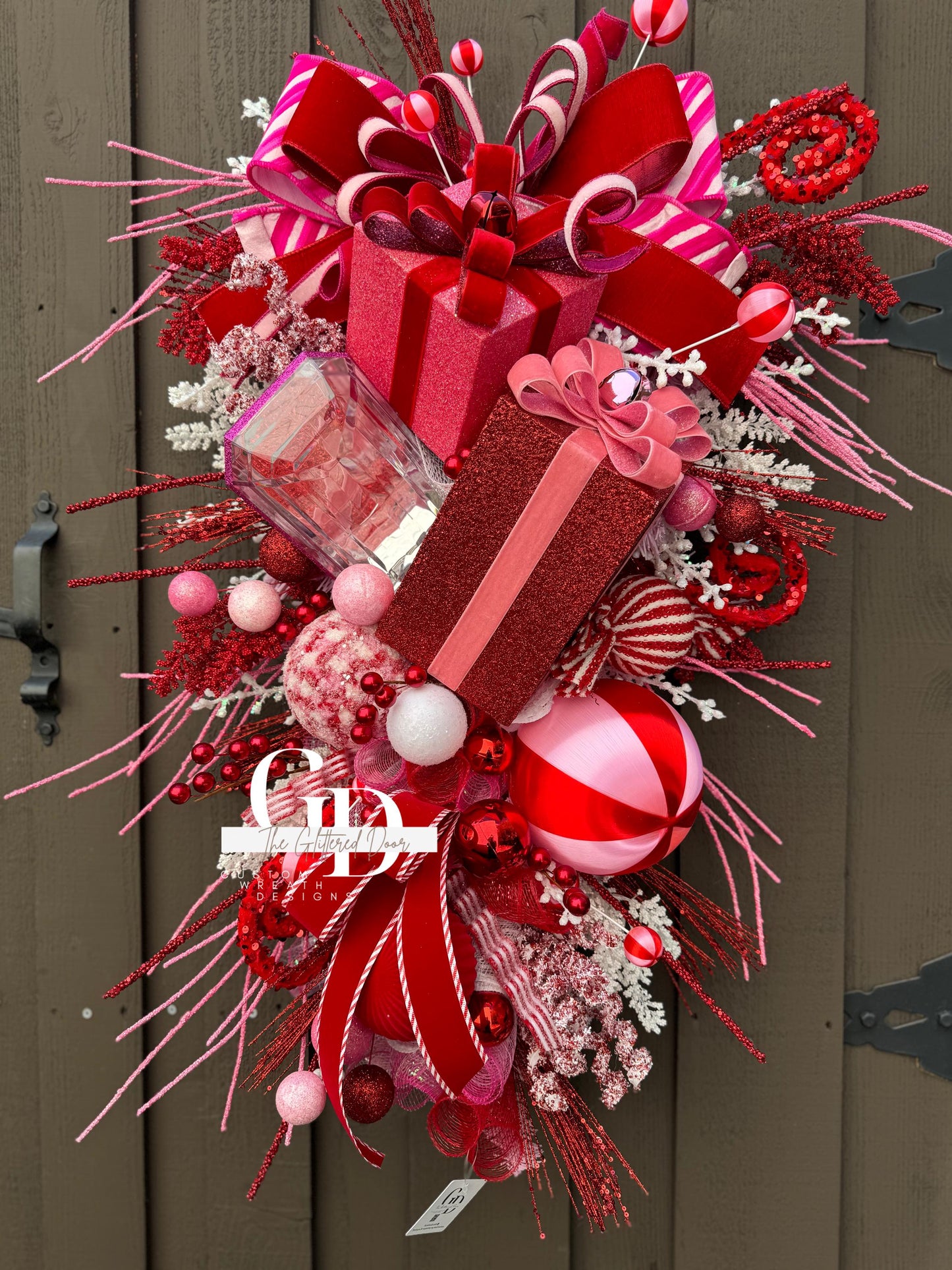 Pink and Red Christmas glam swag wreath Jewel Ornament wreath Holiday wreath Holiday decor Christmas decor elegant wreath Made to Order