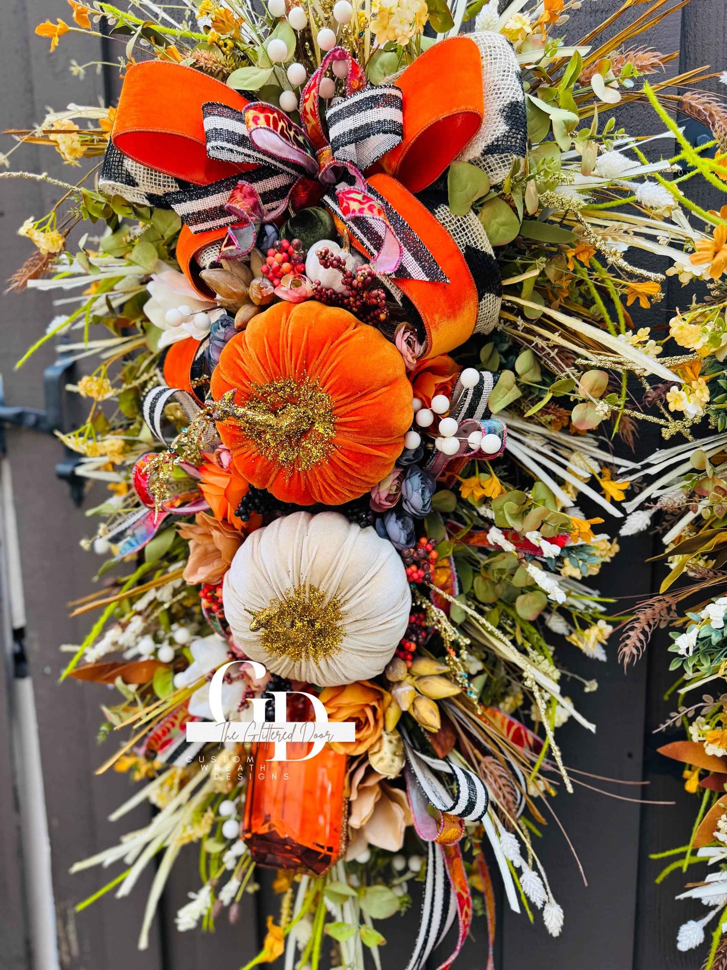 Fall Swag Wreath Pumpkin Wreath Orange Fall Front door Decor XL oversized wreath Thanksgiving wreath Thanksgiving decor Made to Order