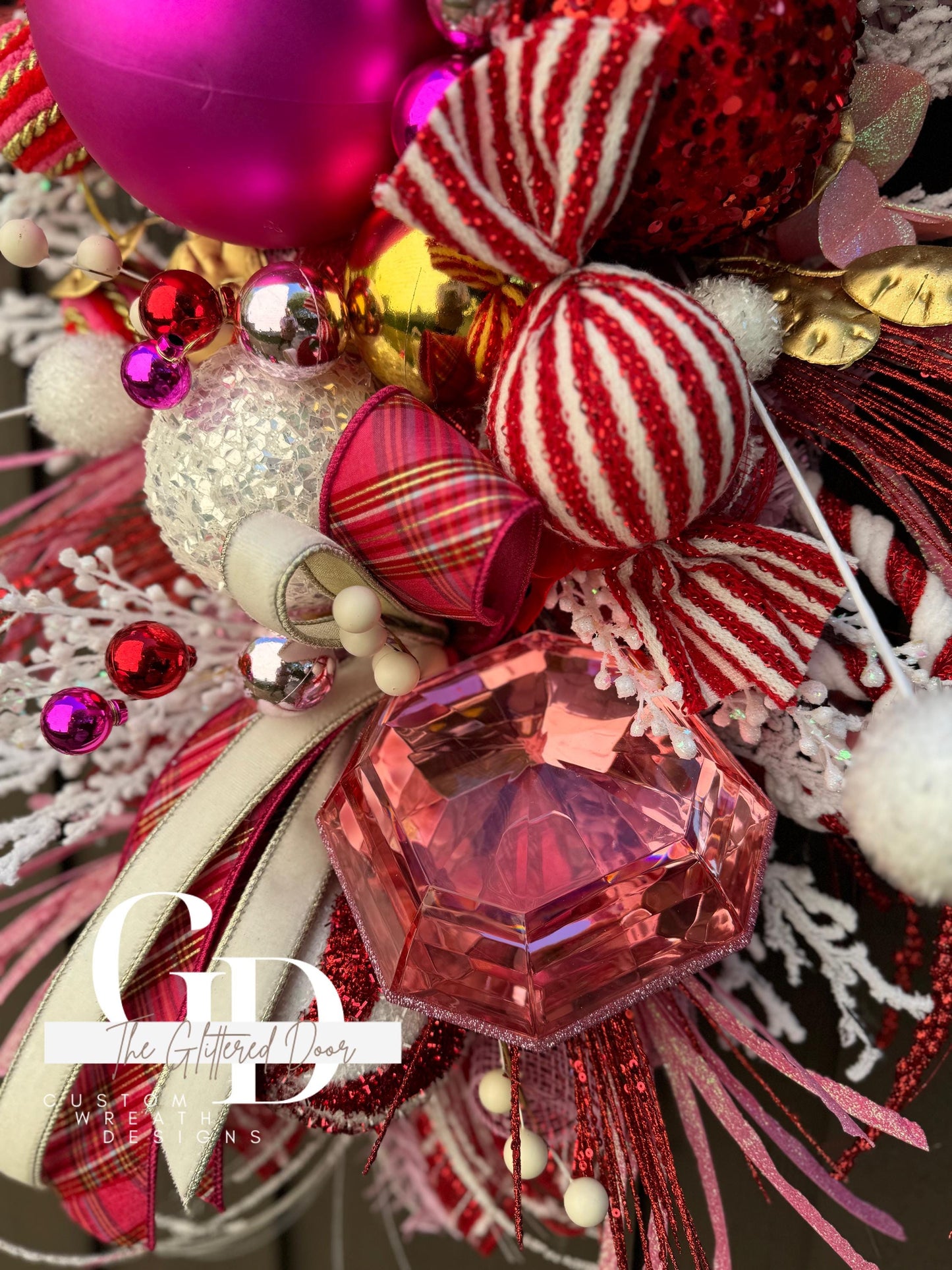 Pink and Red Christmas glam swag wreath Jewel Ornament wreath Holiday wreath Holiday decor Christmas decor elegant wreath Made to Order