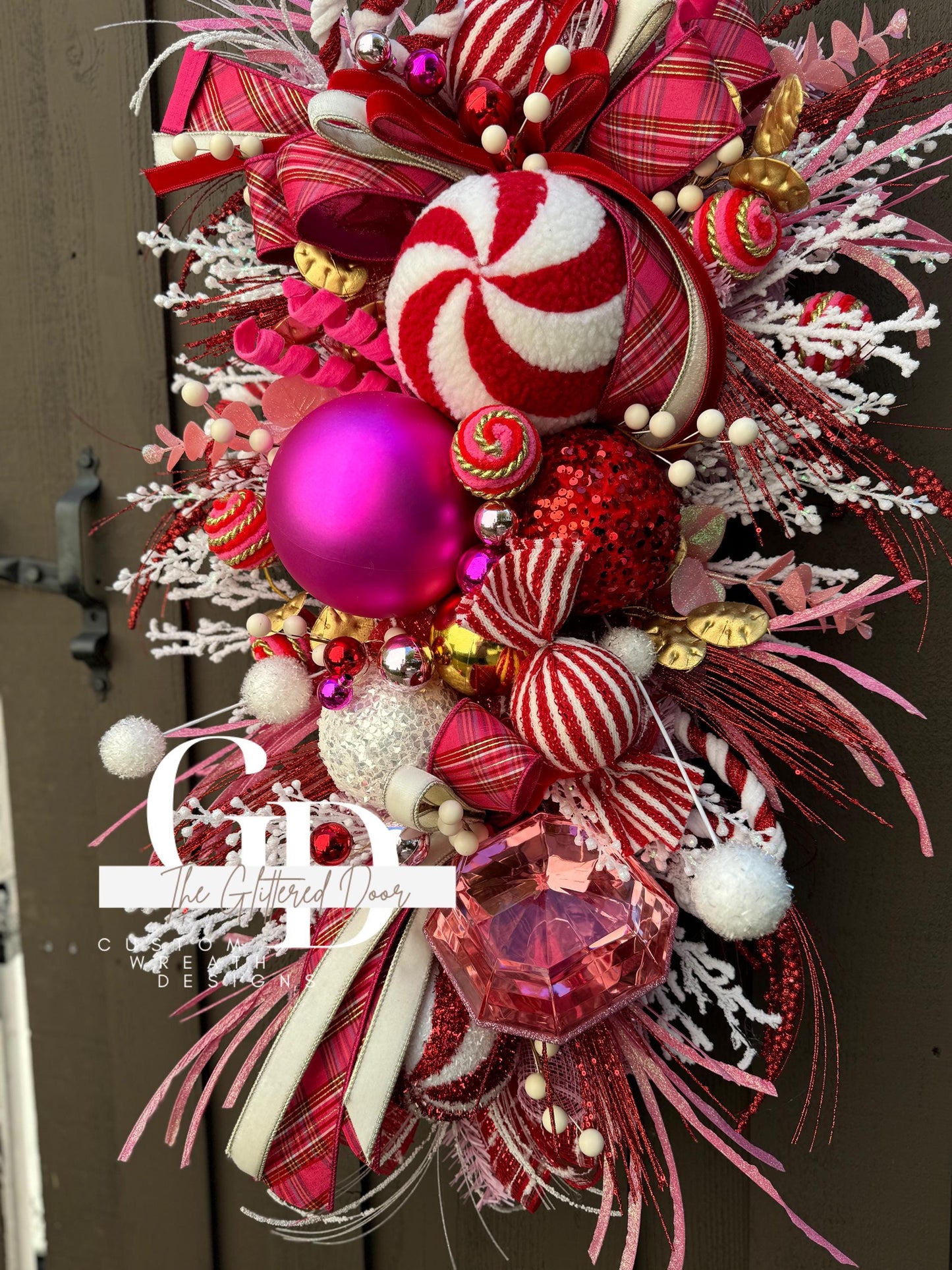 Pink and Red Christmas glam swag wreath Jewel Ornament wreath Holiday wreath Holiday decor Christmas decor elegant wreath Made to Order