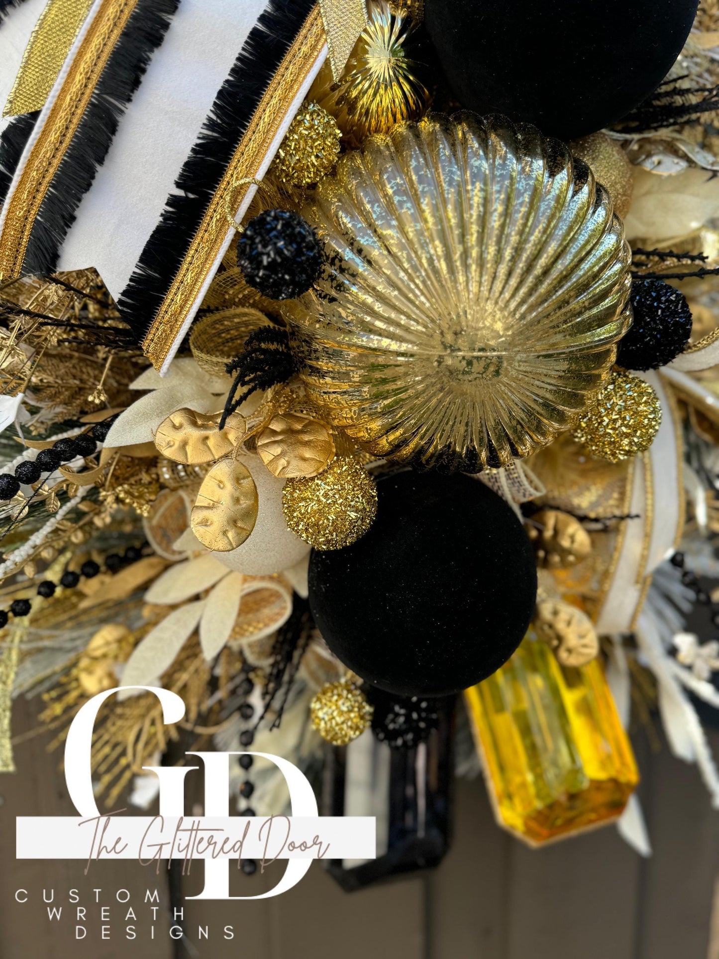 Black white & Gold glam xl wreath Jewel Ornaments wreath Elegant Christmas Wreath Holiday decor Christmas decor Made to Order