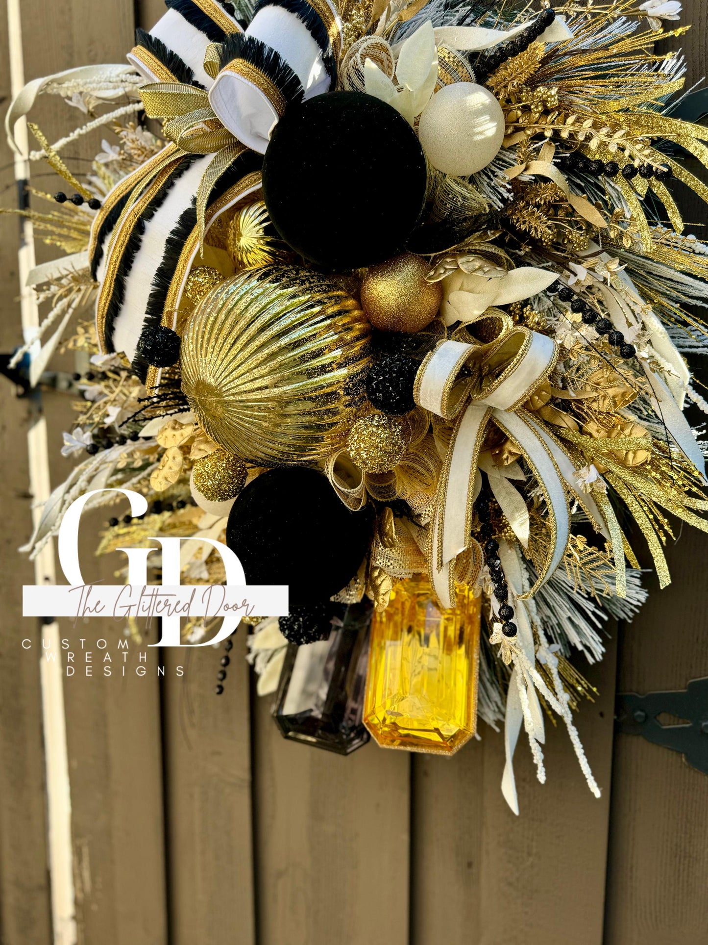 Black white & Gold glam xl wreath Jewel Ornaments wreath Elegant Christmas Wreath Holiday decor Christmas decor Made to Order