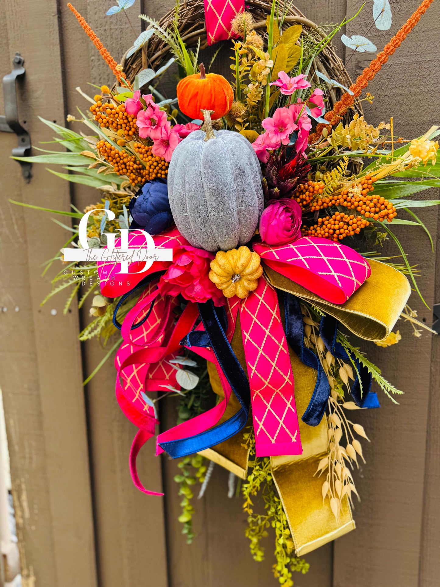 Fall Wreath for Front door Pink fall decor Pumpkin decor Fall Porch decor Thanksgiving wreath Outdoor wreath Autumn wreath Elegant wreath