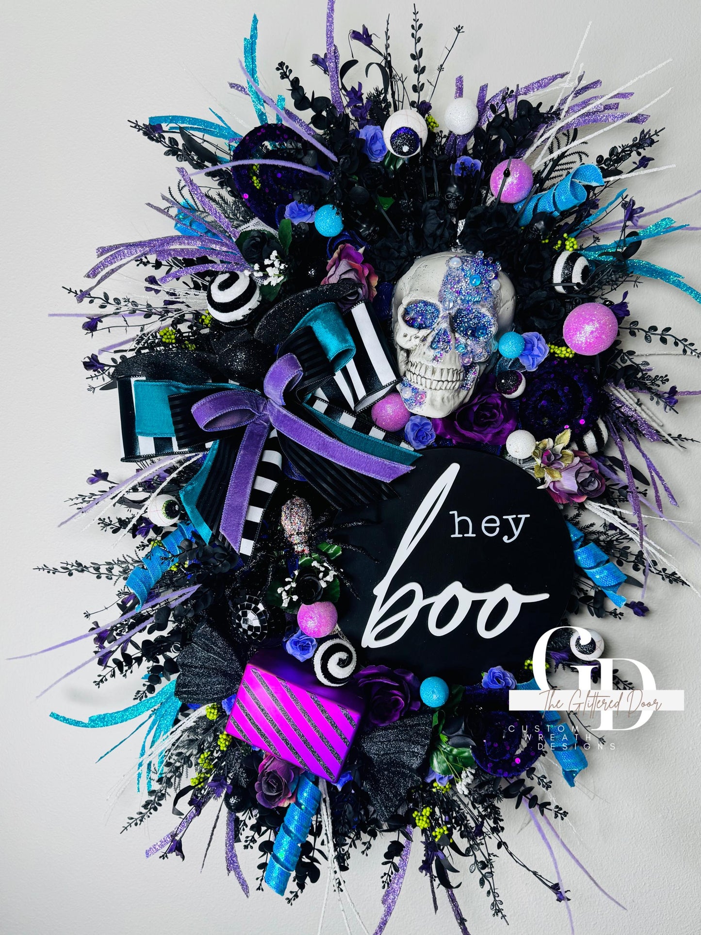 Oversized XL Halloween swag wreath Skeleton wreath Fall Front door Decor Halloween Decor front door wreath for fall Hey boo halloween sign