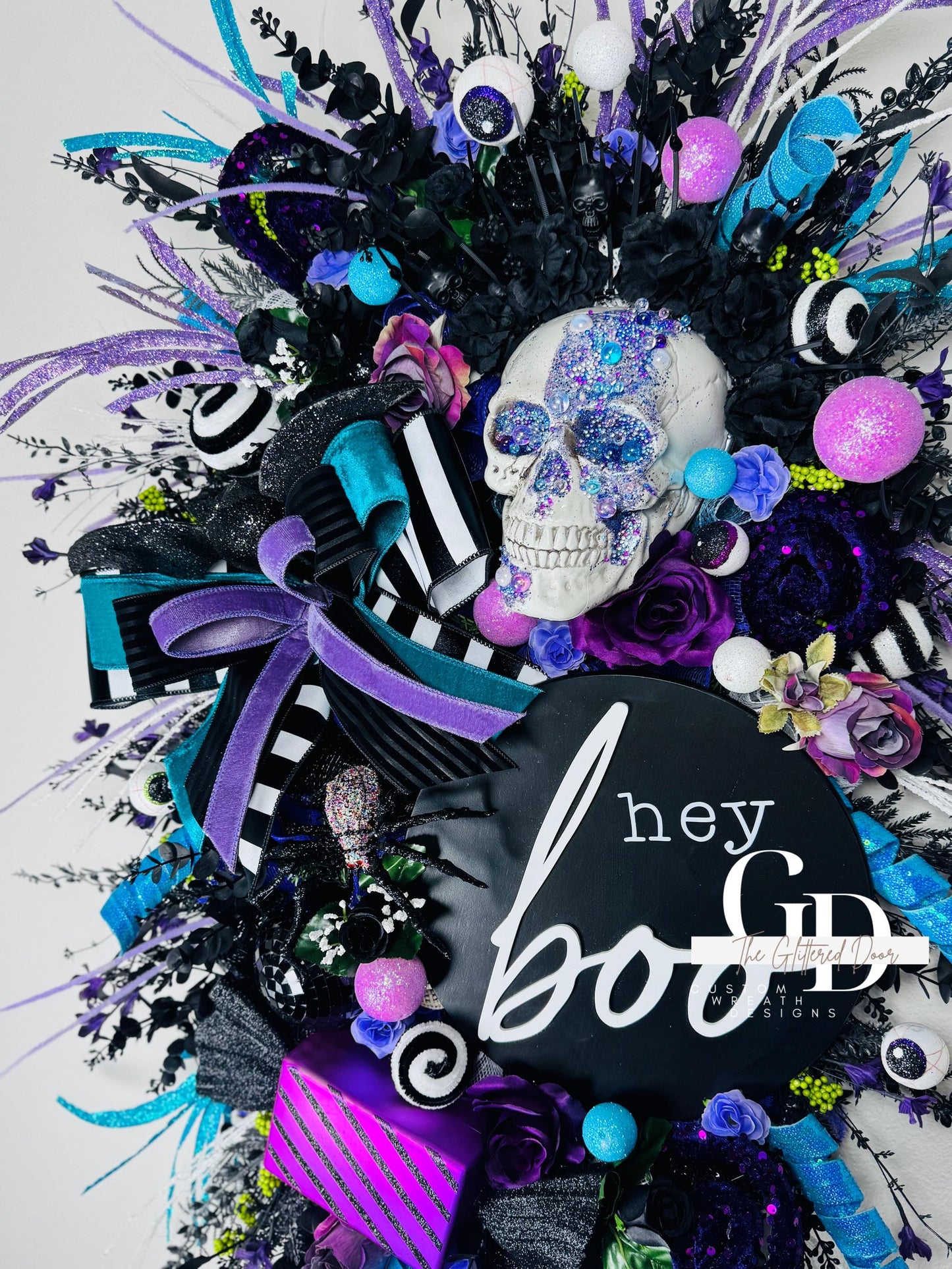 Oversized XL Halloween swag wreath Skeleton wreath Fall Front door Decor Halloween Decor front door wreath for fall Hey boo halloween sign