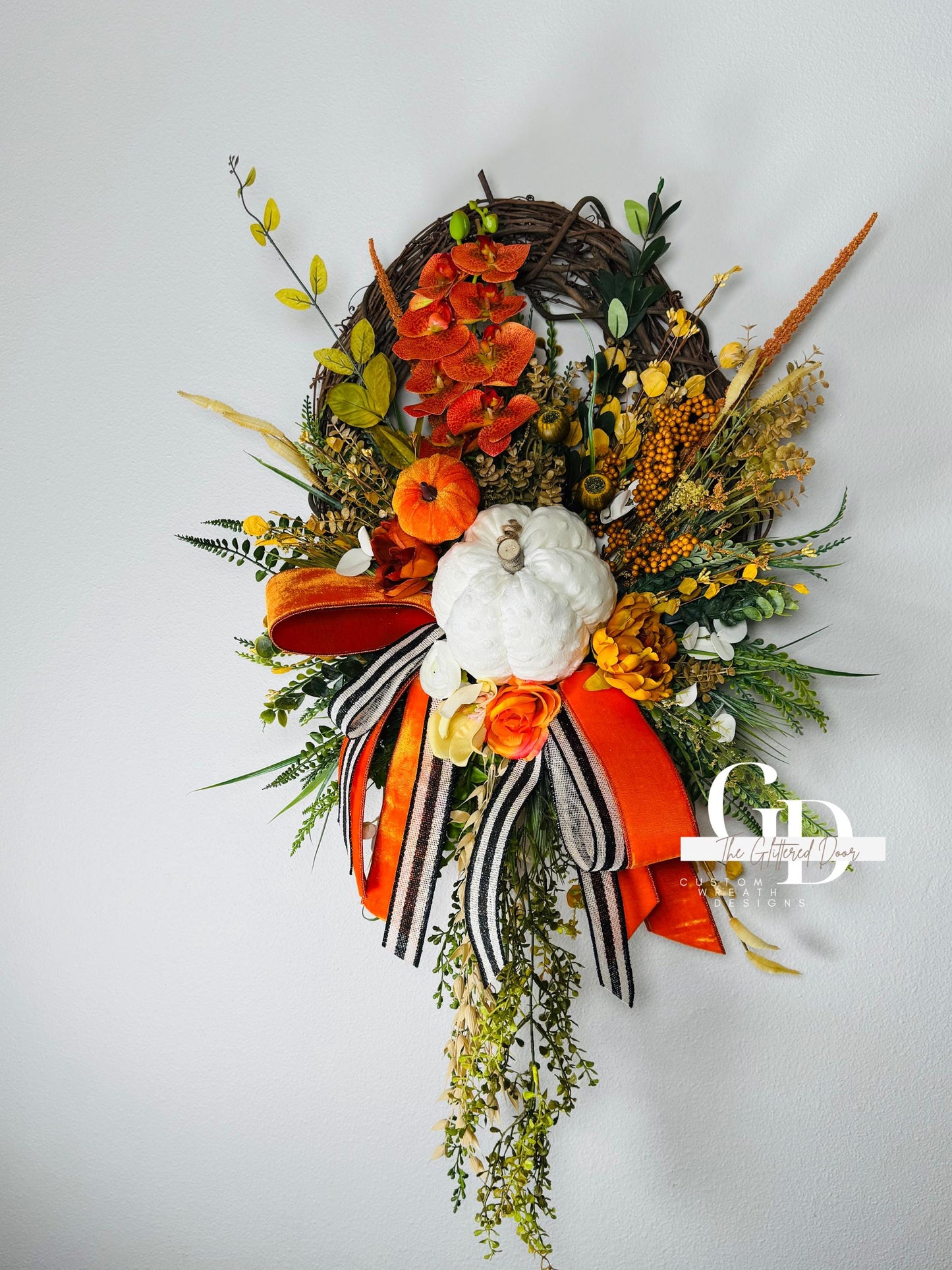 Fall Wreath Front door fall decor Pumpkin decor Fall Porch decor Thanksgiving wreath Outdoor wreath Autumn wreath Made to Order
