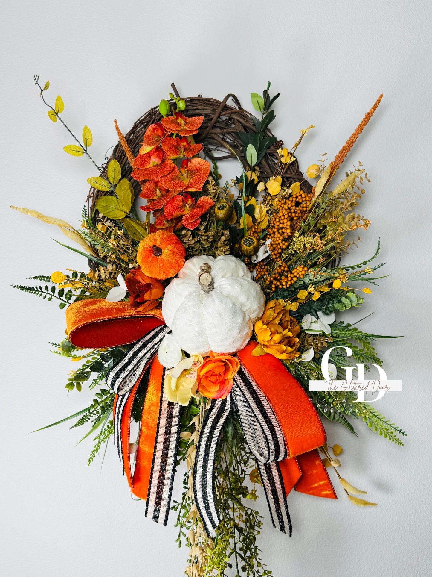 Fall Wreath Front door fall decor Pumpkin decor Fall Porch decor Thanksgiving wreath Outdoor wreath Autumn wreath Made to Order