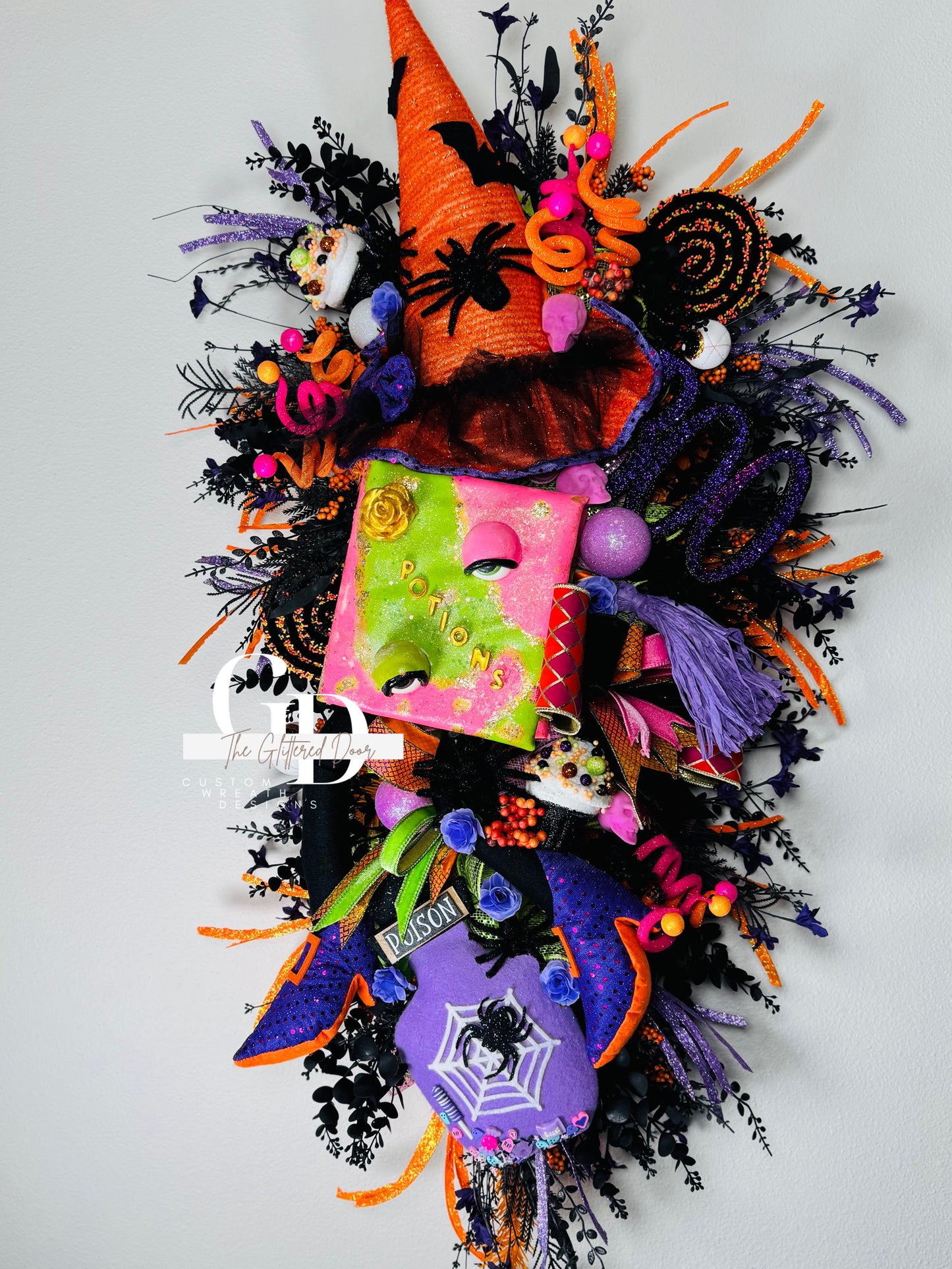 Halloween swag Wreath pink pumpkin wreath Fall Front door Decor Halloween Decor front door wreath for fall witch wreath boo sign