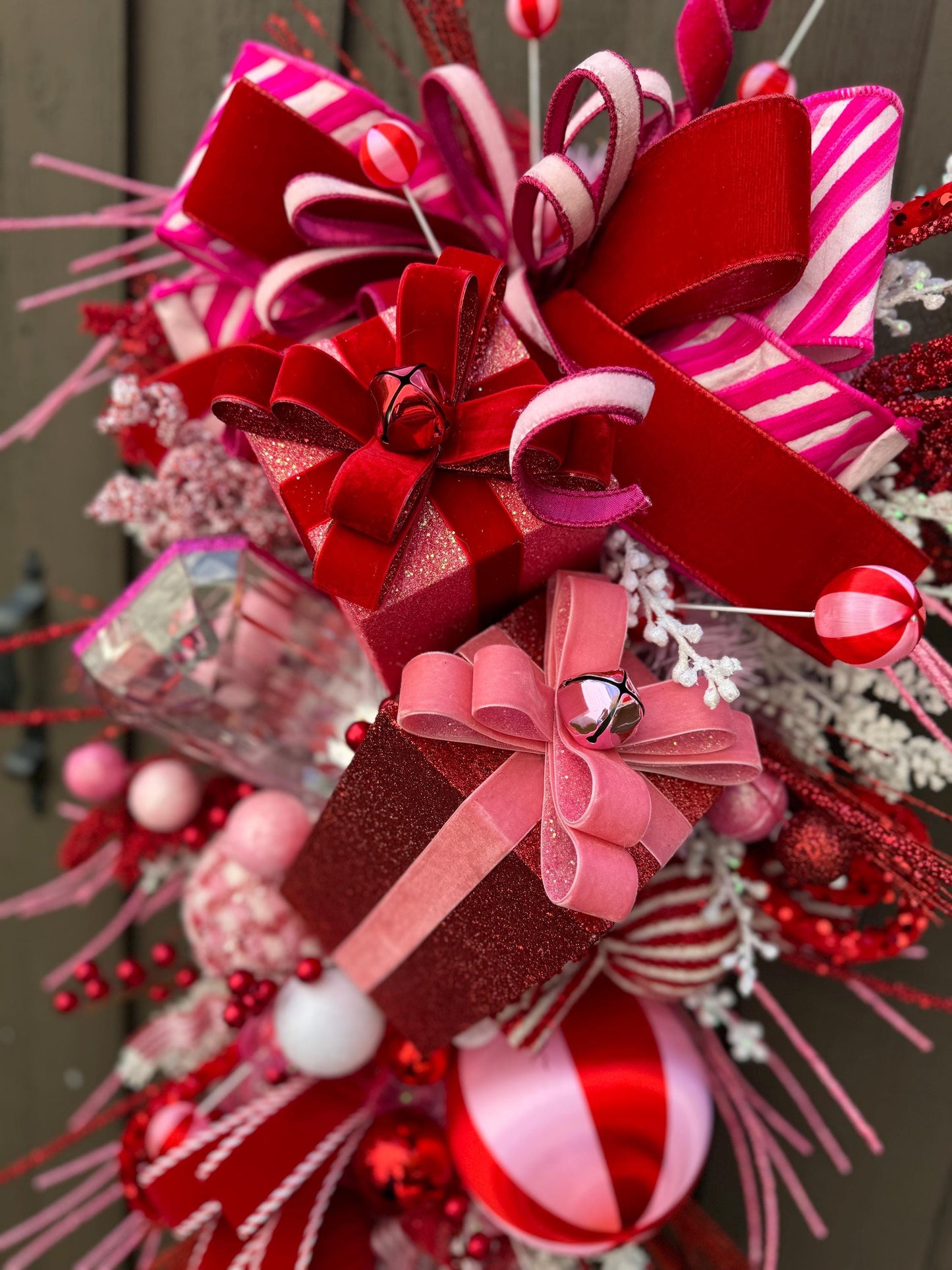 Pink and Red Christmas glam swag wreath Jewel Ornament wreath Holiday wreath Holiday decor Christmas decor elegant wreath Made to Order