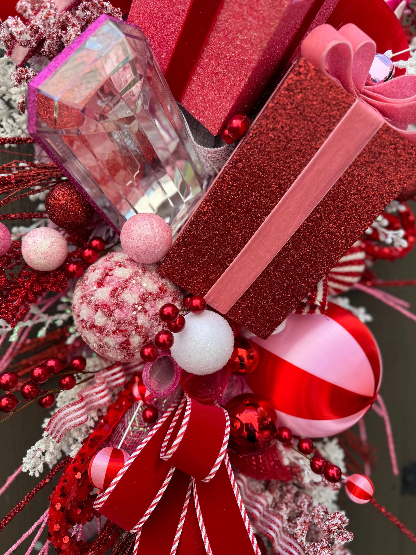 Pink and Red Christmas glam swag wreath Jewel Ornament wreath Holiday wreath Holiday decor Christmas decor elegant wreath Made to Order