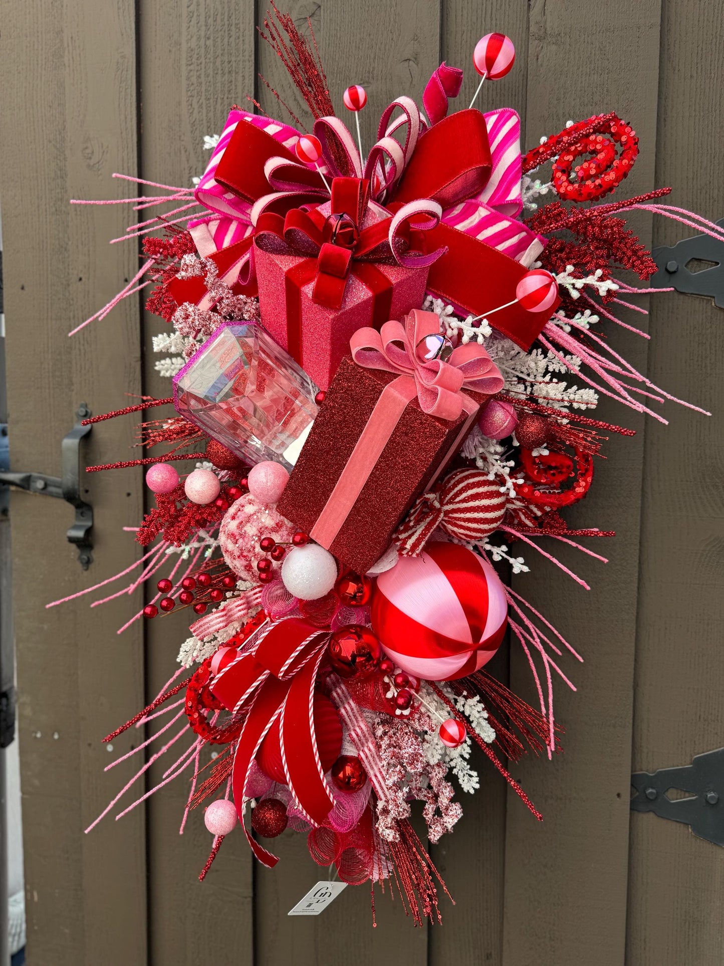 Pink and Red Christmas glam swag wreath Jewel Ornament wreath Holiday wreath Holiday decor Christmas decor elegant wreath Made to Order