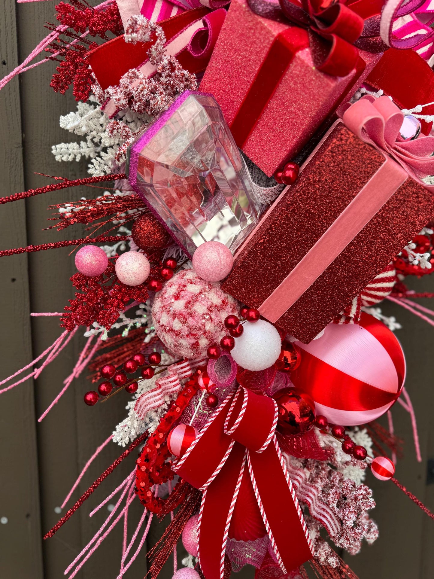 Pink and Red Christmas glam swag wreath Jewel Ornament wreath Holiday wreath Holiday decor Christmas decor elegant wreath Made to Order