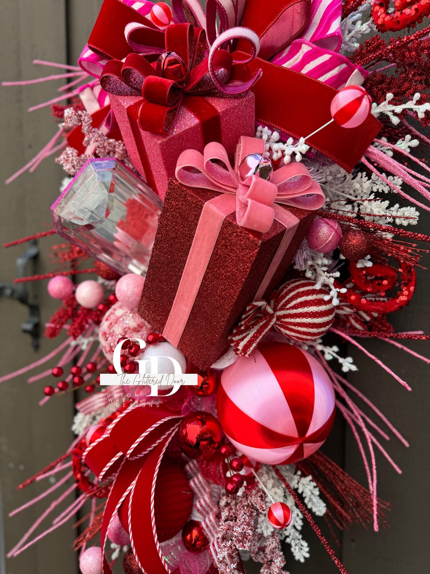 Pink and Red Christmas glam swag wreath Jewel Ornament wreath Holiday wreath Holiday decor Christmas decor elegant wreath Made to Order