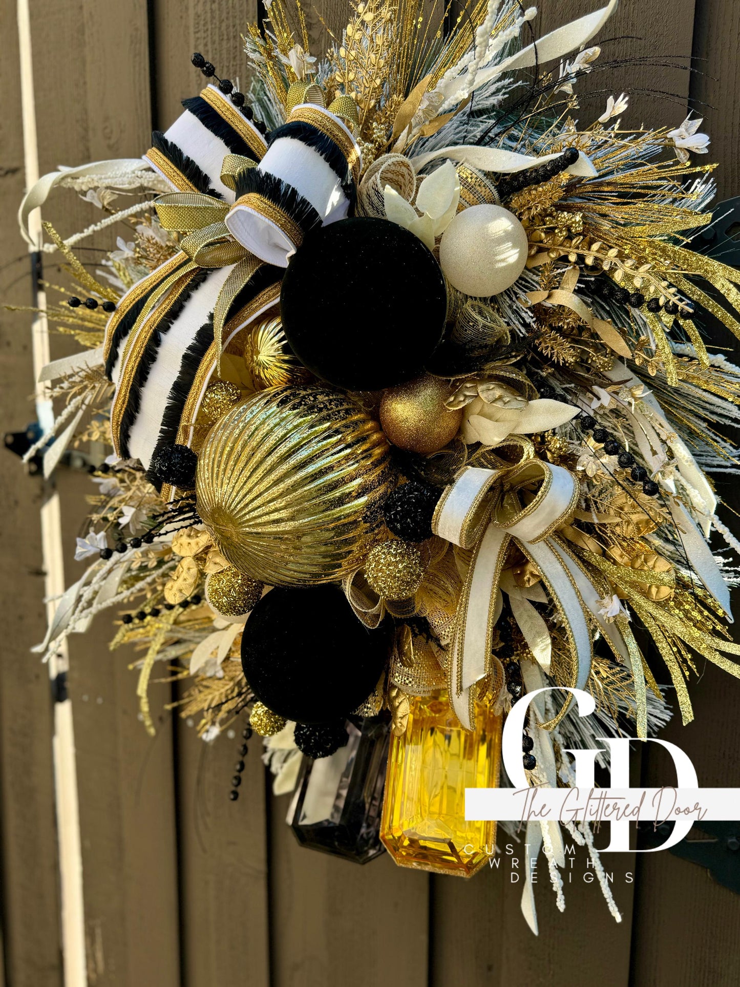 Black white & Gold glam xl wreath Jewel Ornaments wreath Elegant Christmas Wreath Holiday decor Christmas decor Made to Order