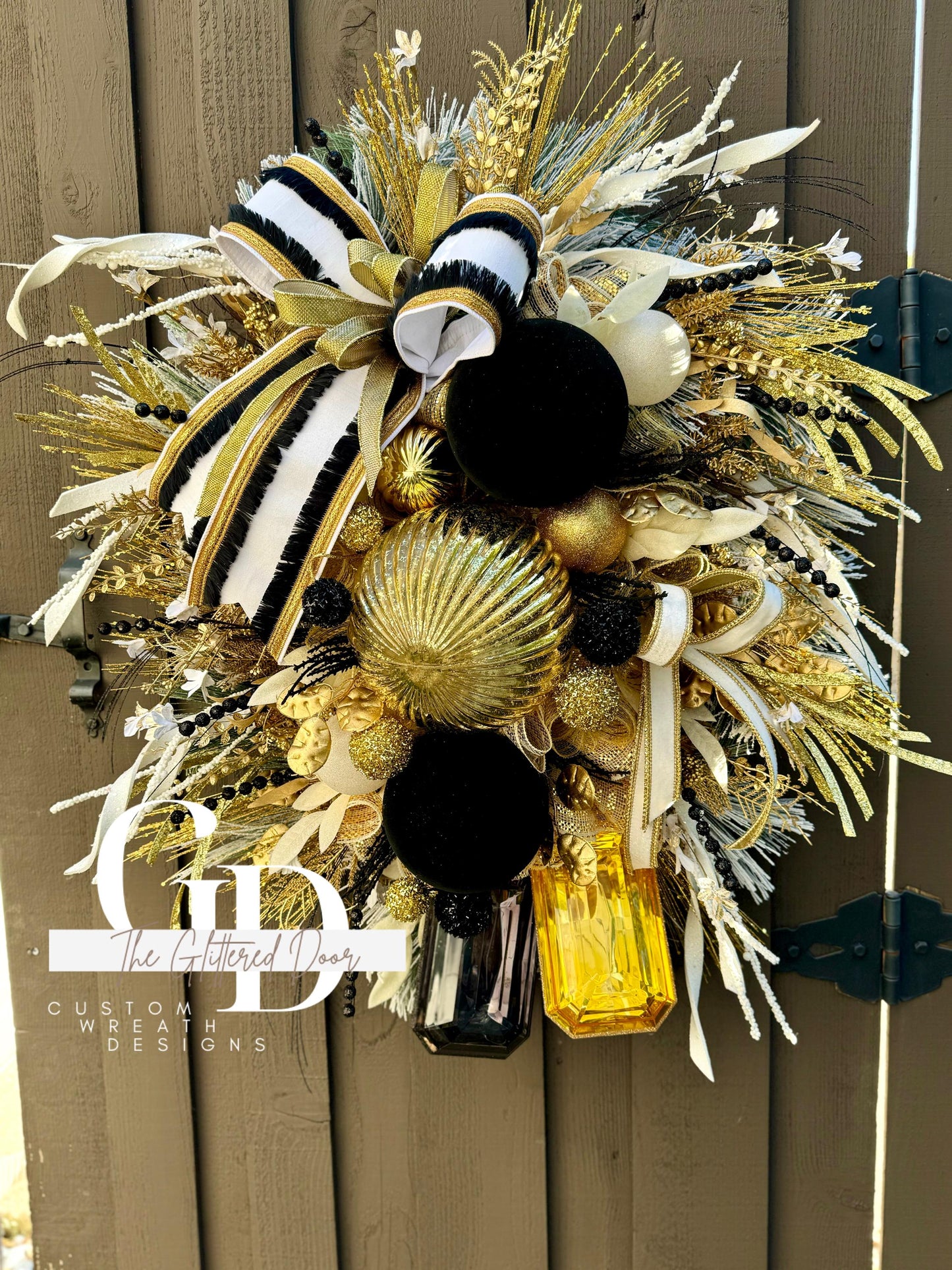 Black white & Gold glam xl wreath Jewel Ornaments wreath Elegant Christmas Wreath Holiday decor Christmas decor Made to Order
