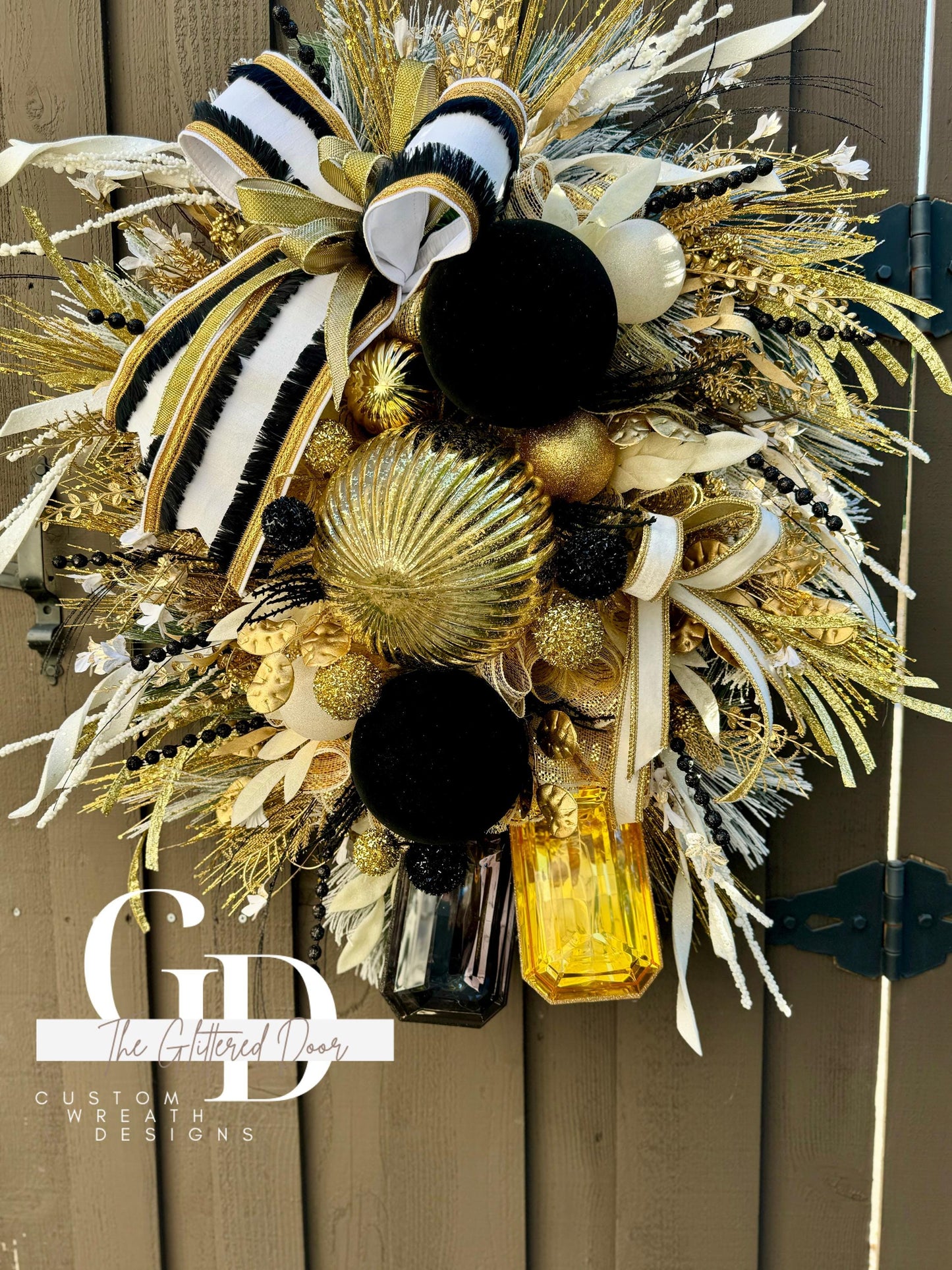 Black white & Gold glam xl wreath Jewel Ornaments wreath Elegant Christmas Wreath Holiday decor Christmas decor Made to Order