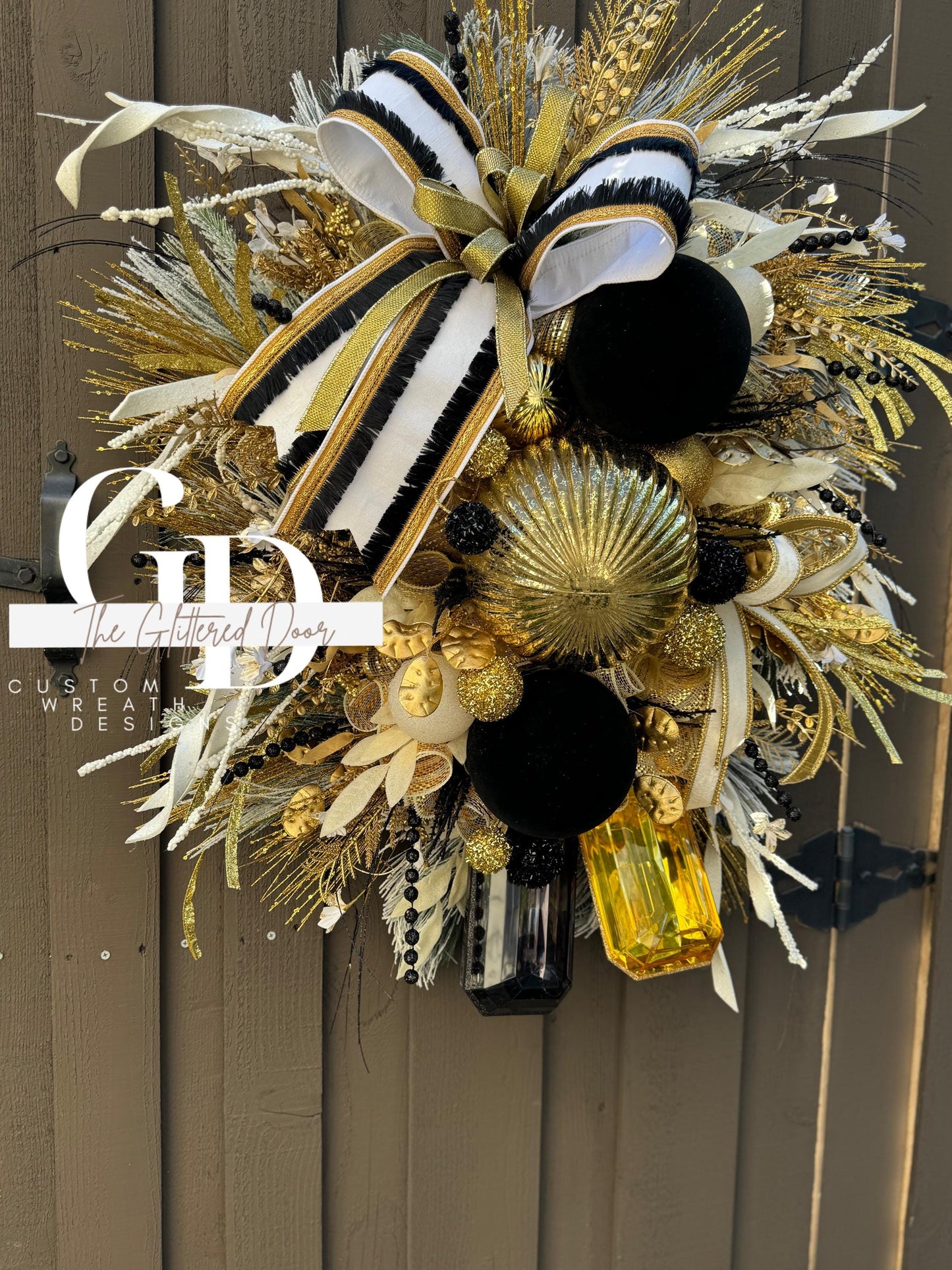 Black white & Gold glam xl wreath Jewel Ornaments wreath Elegant Christmas Wreath Holiday decor Christmas decor Made to Order